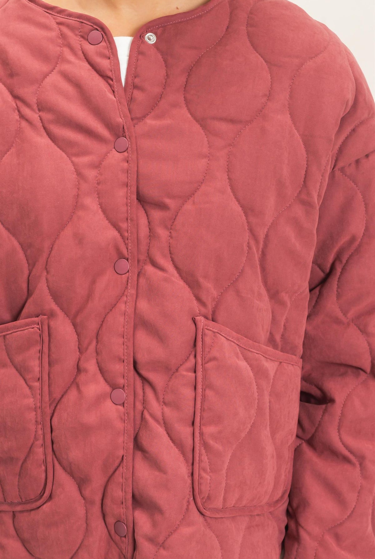 Wholesale Quilted Button Front Jacket Coats & Jackets DZ26F254 BURGUNDY DOUBLE ZERO