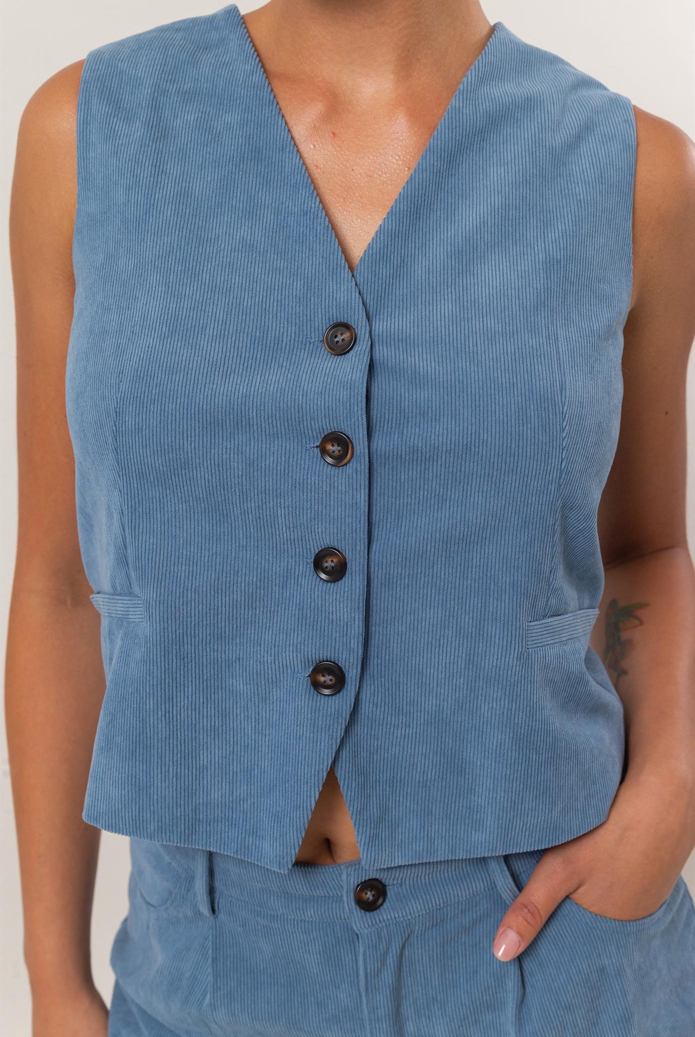 Wholesale Corduroy Vest And Pants Two-Piece Set Clothing DZ24G009-SET GRAY BLUE DOUBLE ZERO