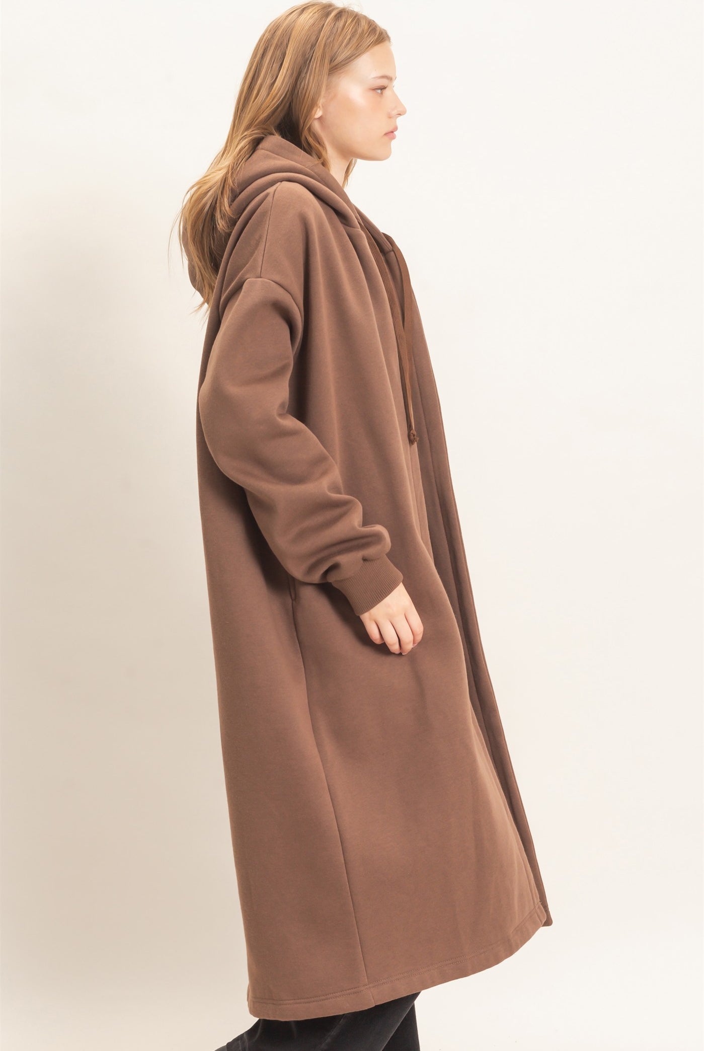 Wholesale Oversized Hooded Open Front Coat Coats & Jackets HF26F142-D BROWN HYFVE