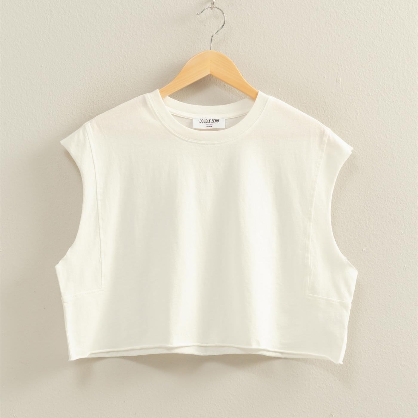 Wholesale Crew Neck Boxy Sleeveless Cropped Top Clothing Tops DZ26A224 WHITE DOUBLE ZERO