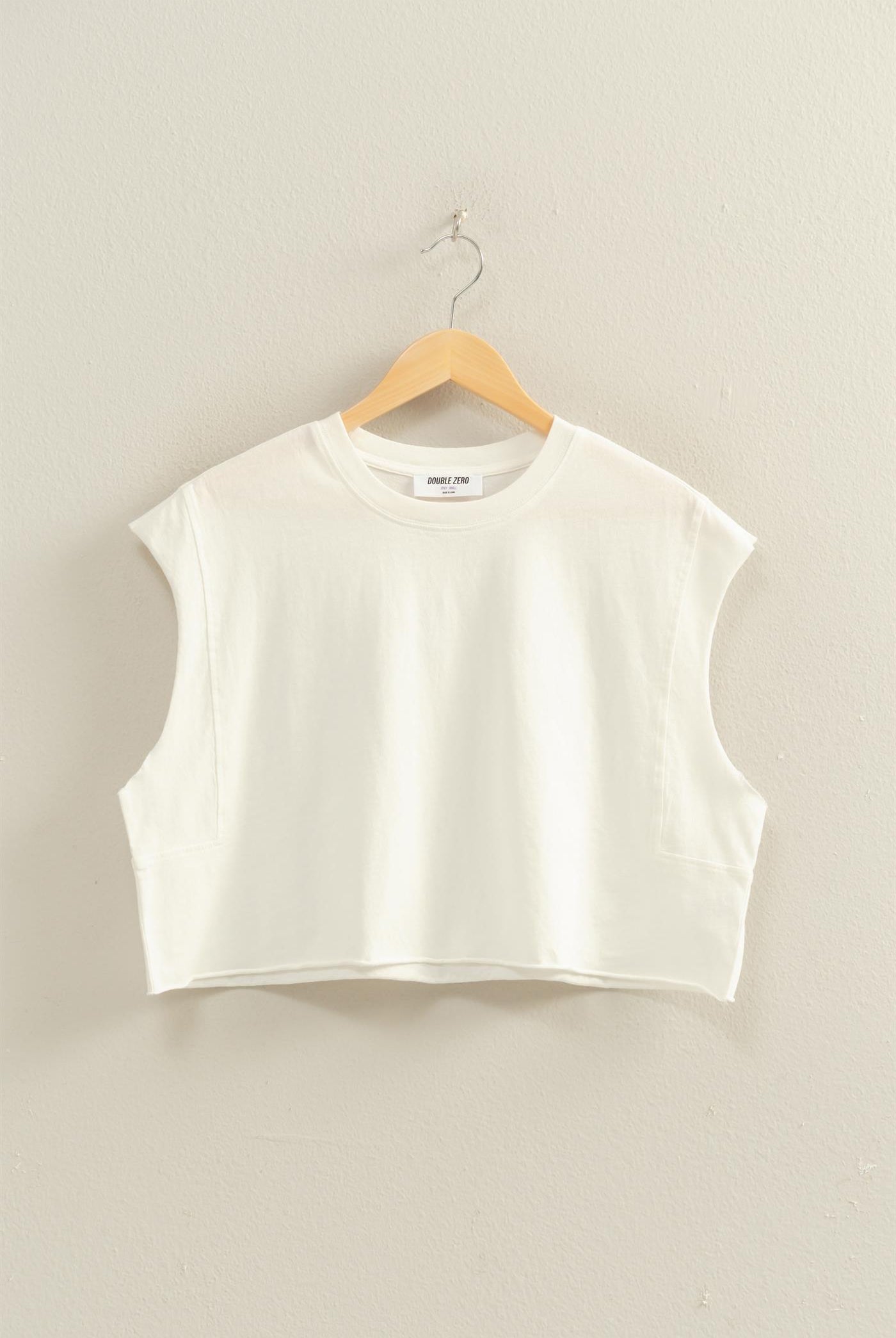 Wholesale Crew Neck Boxy Sleeveless Cropped Top Clothing Tops DZ26A224 WHITE DOUBLE ZERO