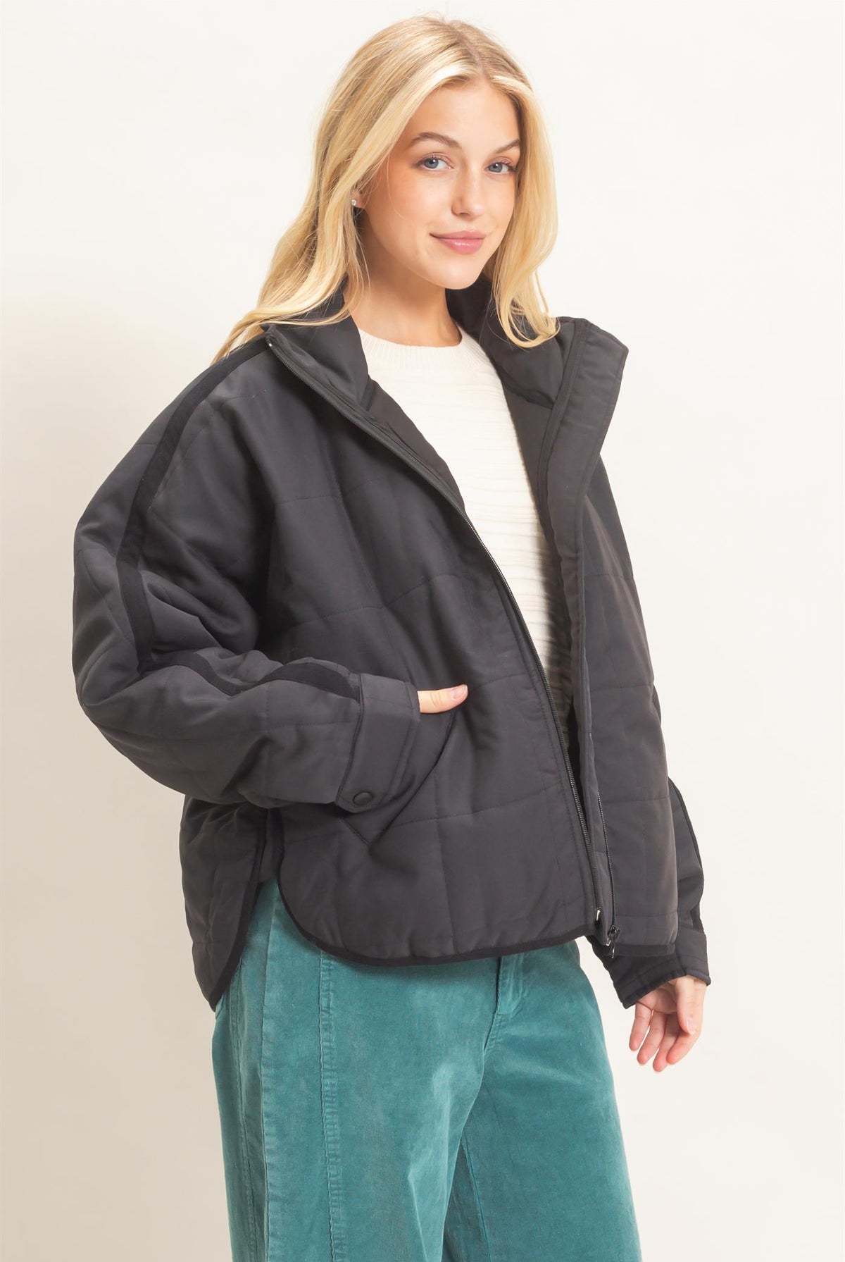 Wholesale Quilted High Collar Jacket Coats & Jackets HF26F167-D BLACK HYFVE