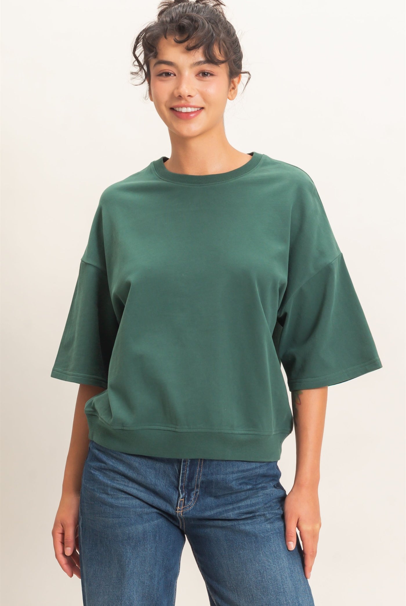 Wholesale Washed Crew Neck Short Sleeve Top Clothing Tops DZ26E381 DARK GREEN DOUBLE ZERO