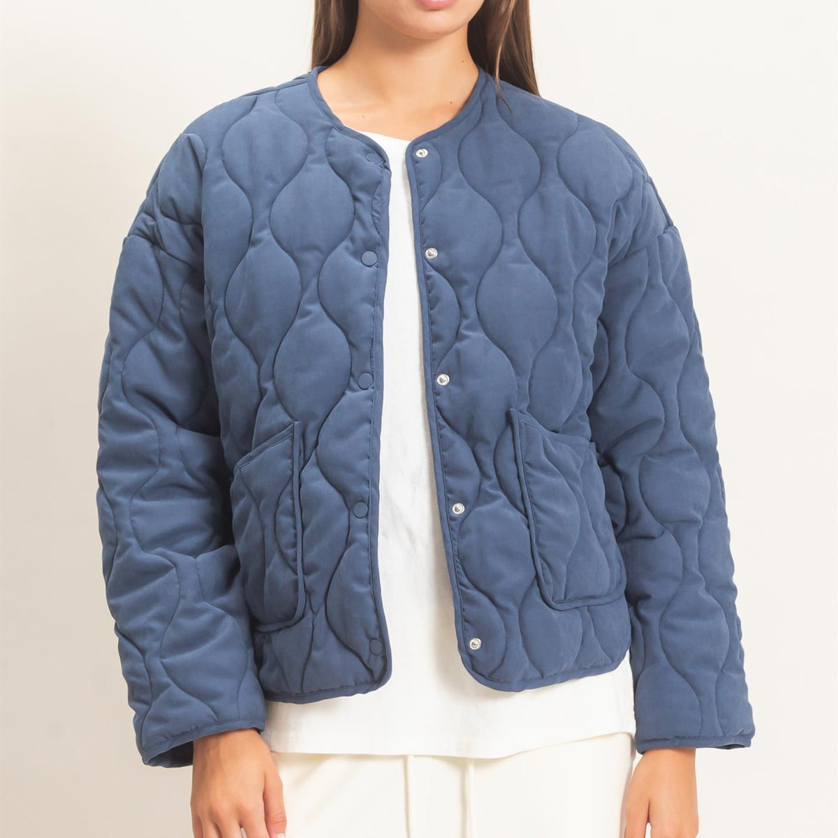 Wholesale Quilted Button Front Jacket Coats & Jackets DZ26F254 NAVY DOUBLE ZERO