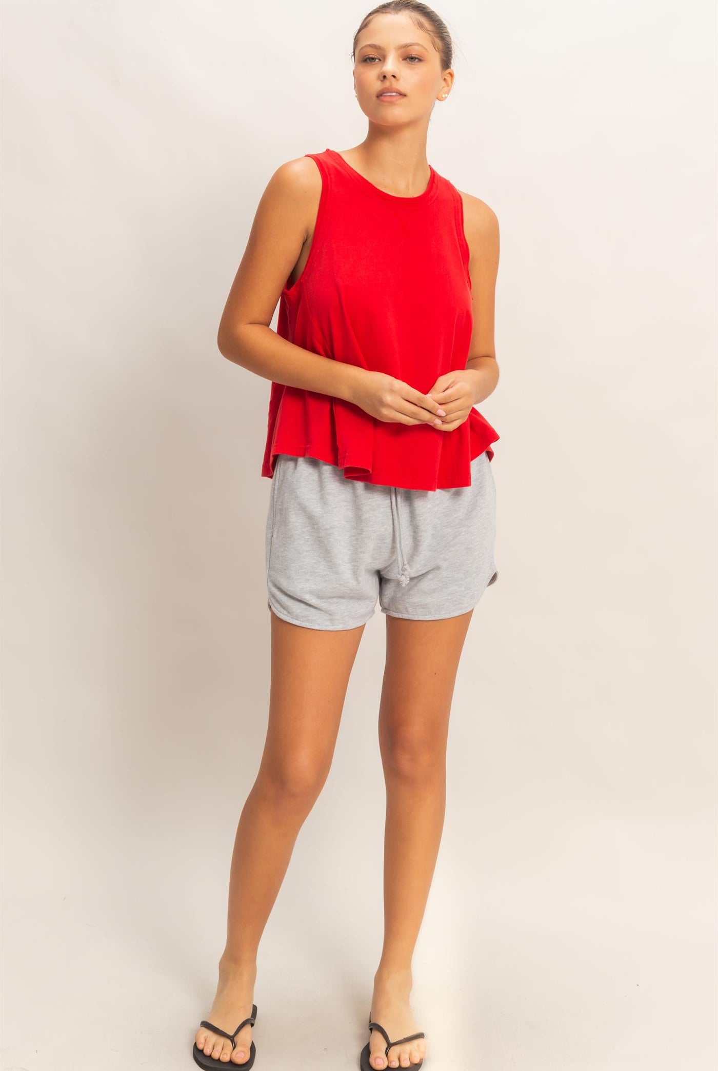 Wholesale Raw Edge Details Sleeveless Washed Top Clothing Tops DZ26E278 RED DOUBLE ZERO