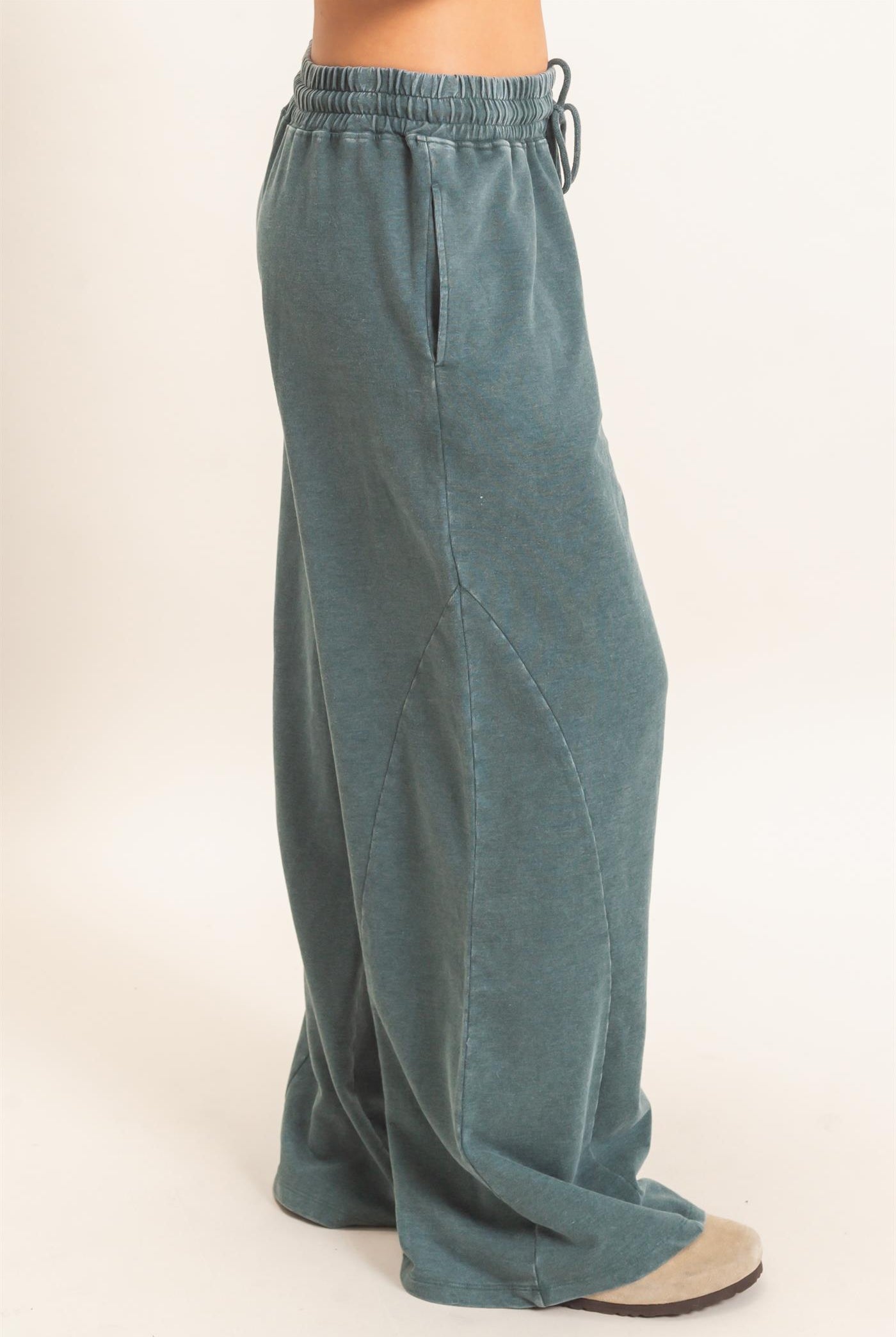 Wholesale Mineral Washed Wide Leg Pants Pants DZ26F082 DARK GREEN DOUBLE ZERO