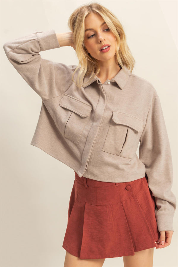 Cropped Utility Shirt with Patch Pockets