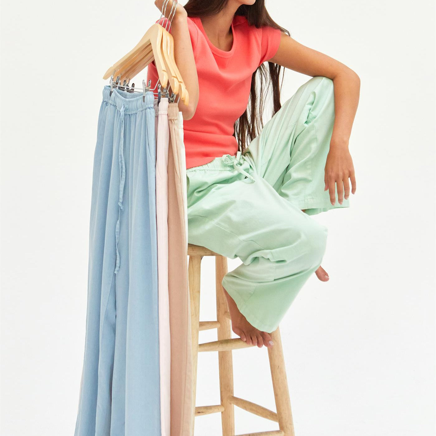 Wholesale Drawstring Waist Straight Leg Pants Pants DZ24A339 BABY BLUE DOUBLE ZERO