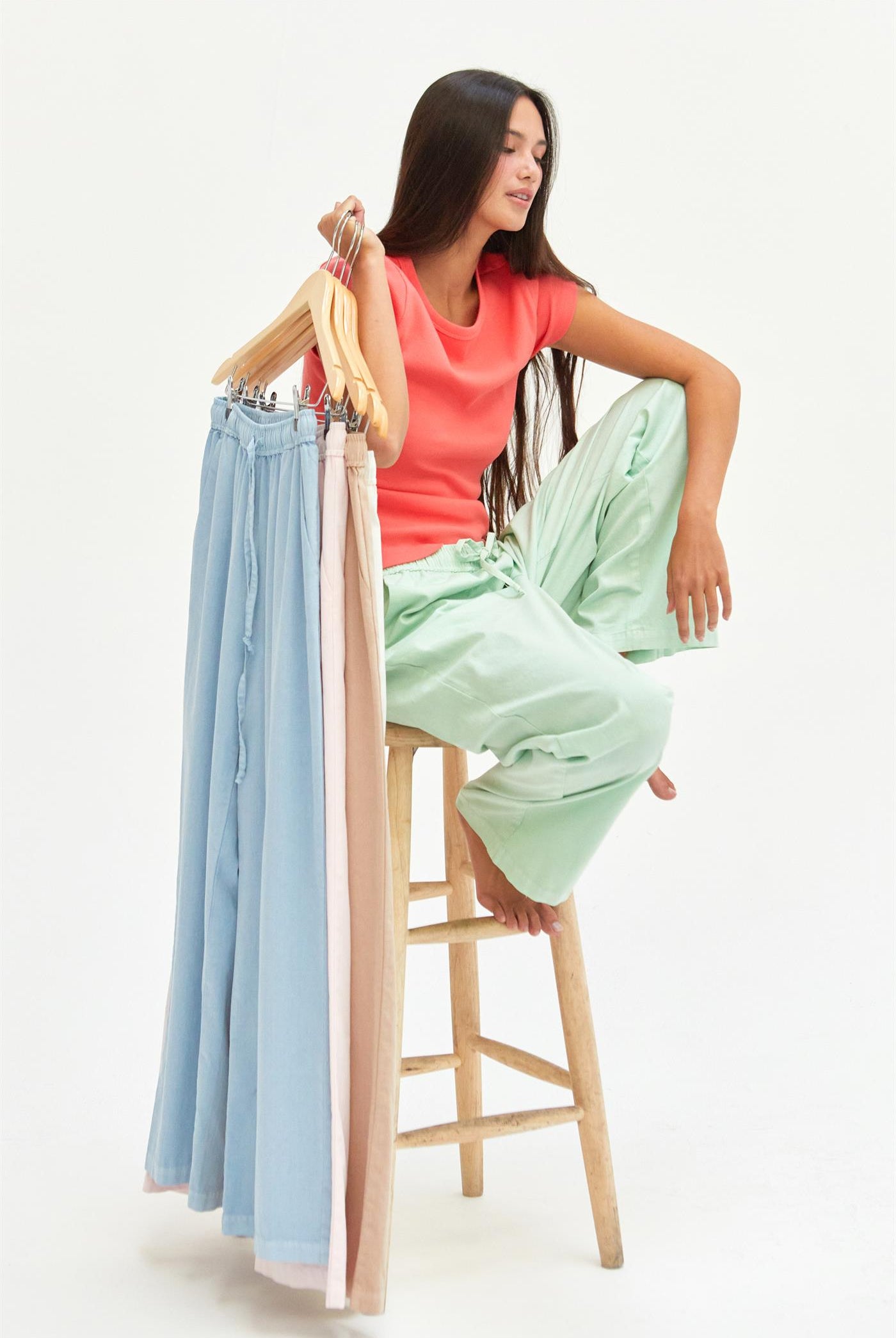 Wholesale Drawstring Waist Straight Leg Pants Pants DZ24A339 BABY BLUE DOUBLE ZERO