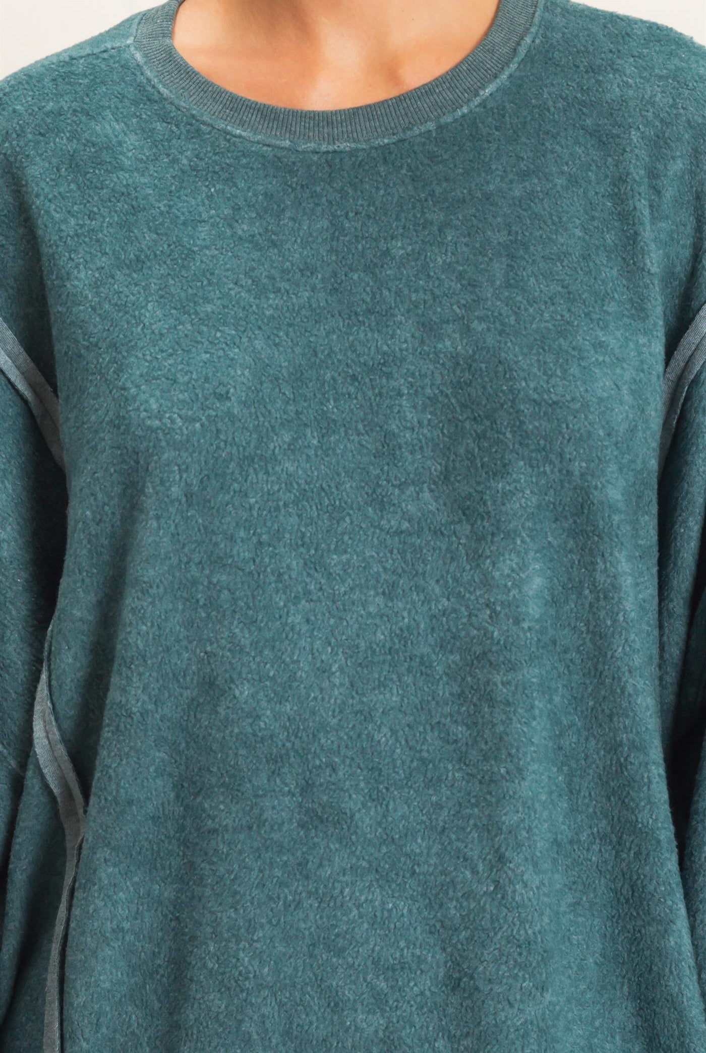 Wholesale Oversized Raw Edge Crew Neck Sweatshirt Sweatshirts DZ26E273 DARK TEAL DOUBLE ZERO
