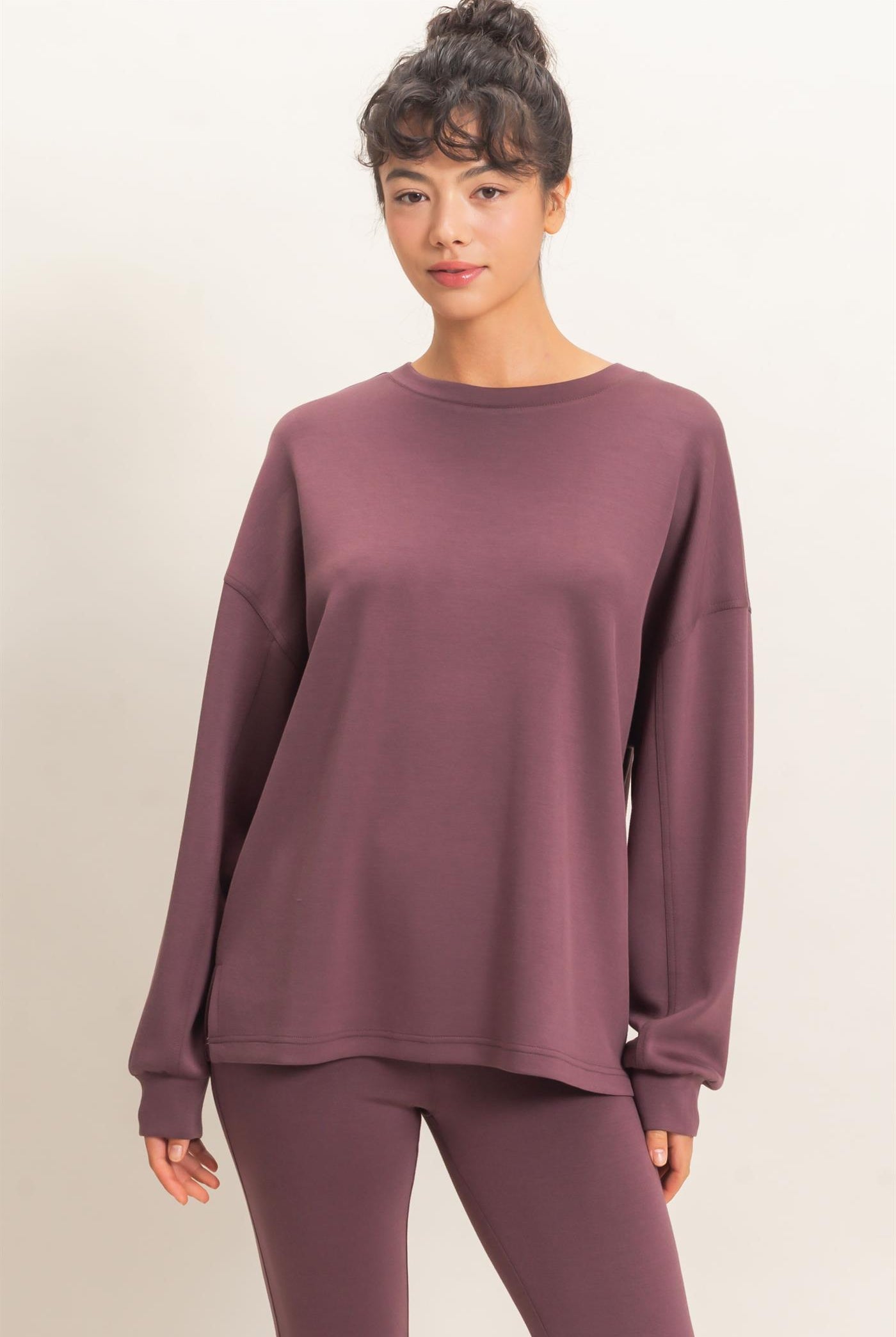 Wholesale Oversized Crew Neck Top Sweatshirts DZ26E388 COCOA DOUBLE ZERO