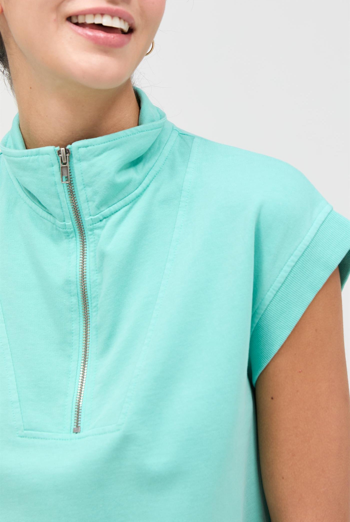 Wholesale Half Zip Up Mock Neck Mini Dress Dresses DZ26A030 TURQUOISE DOUBLE ZERO