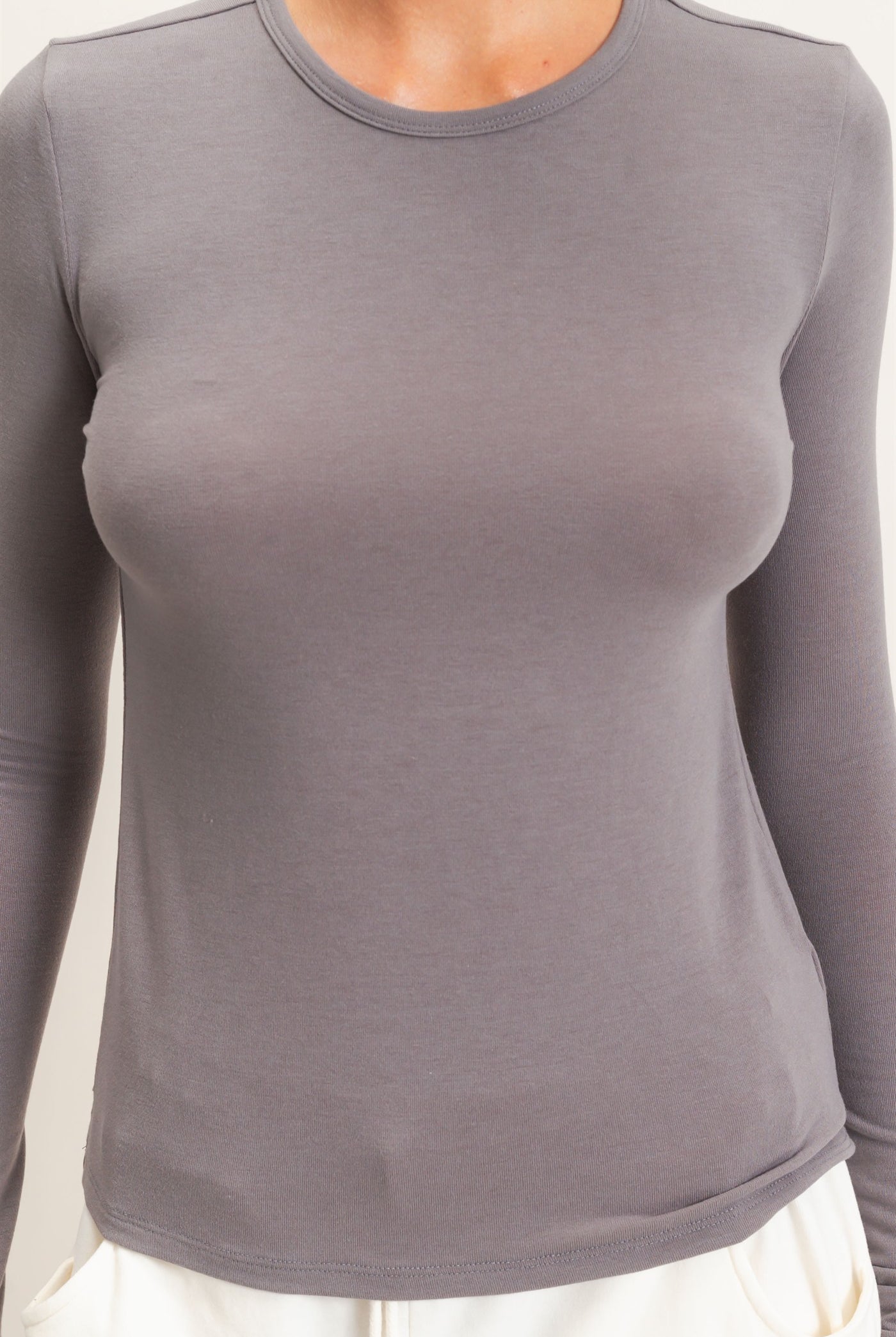 Wholesale Crew Neck Long Sleeve Top Clothing Tops DZ26E258 CHARCOAL DOUBLE ZERO