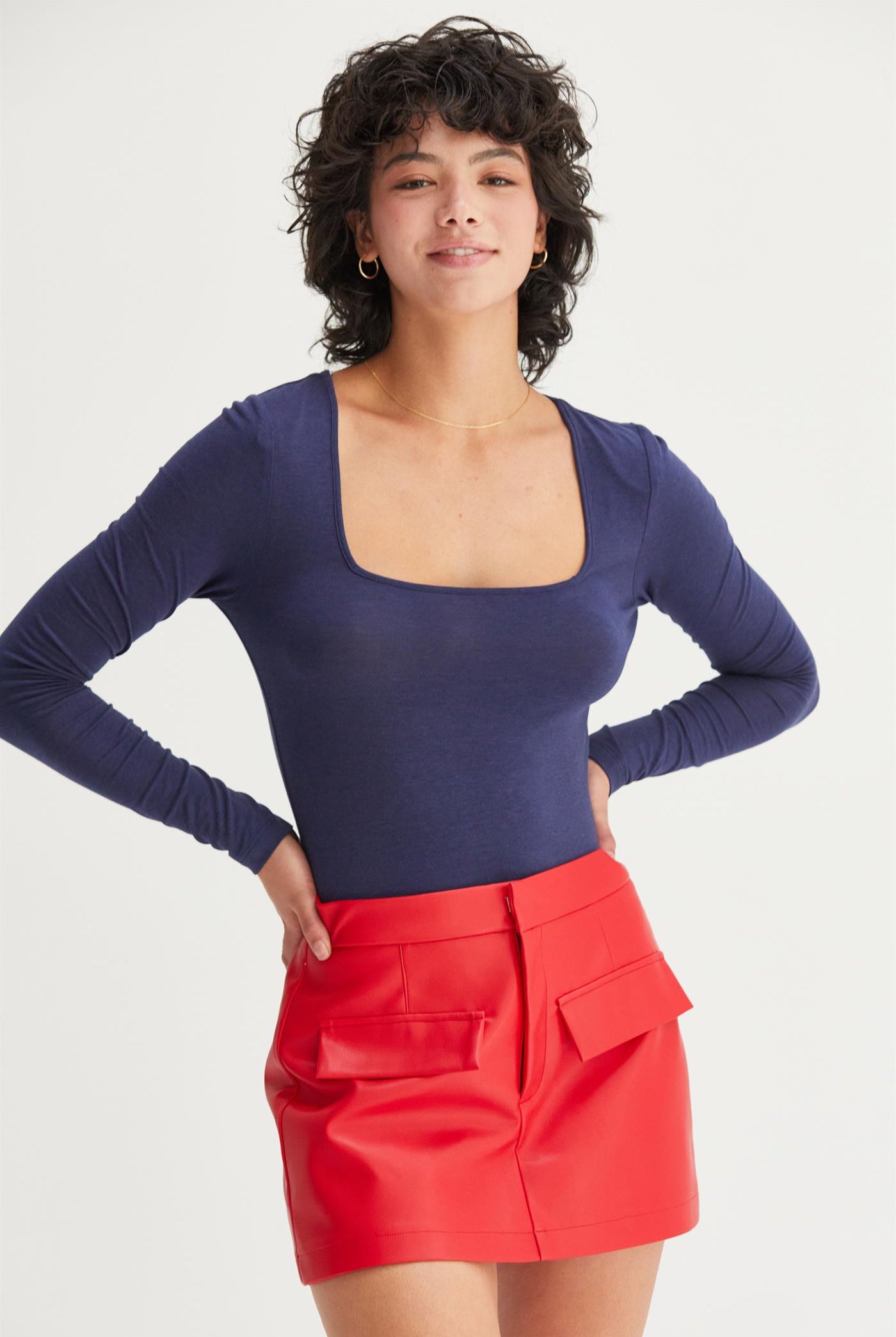 Wholesale Square Neck Long Sleeve Bodysuit Bodysuits DZ24E767 DARK NIGHT DOUBLE ZERO