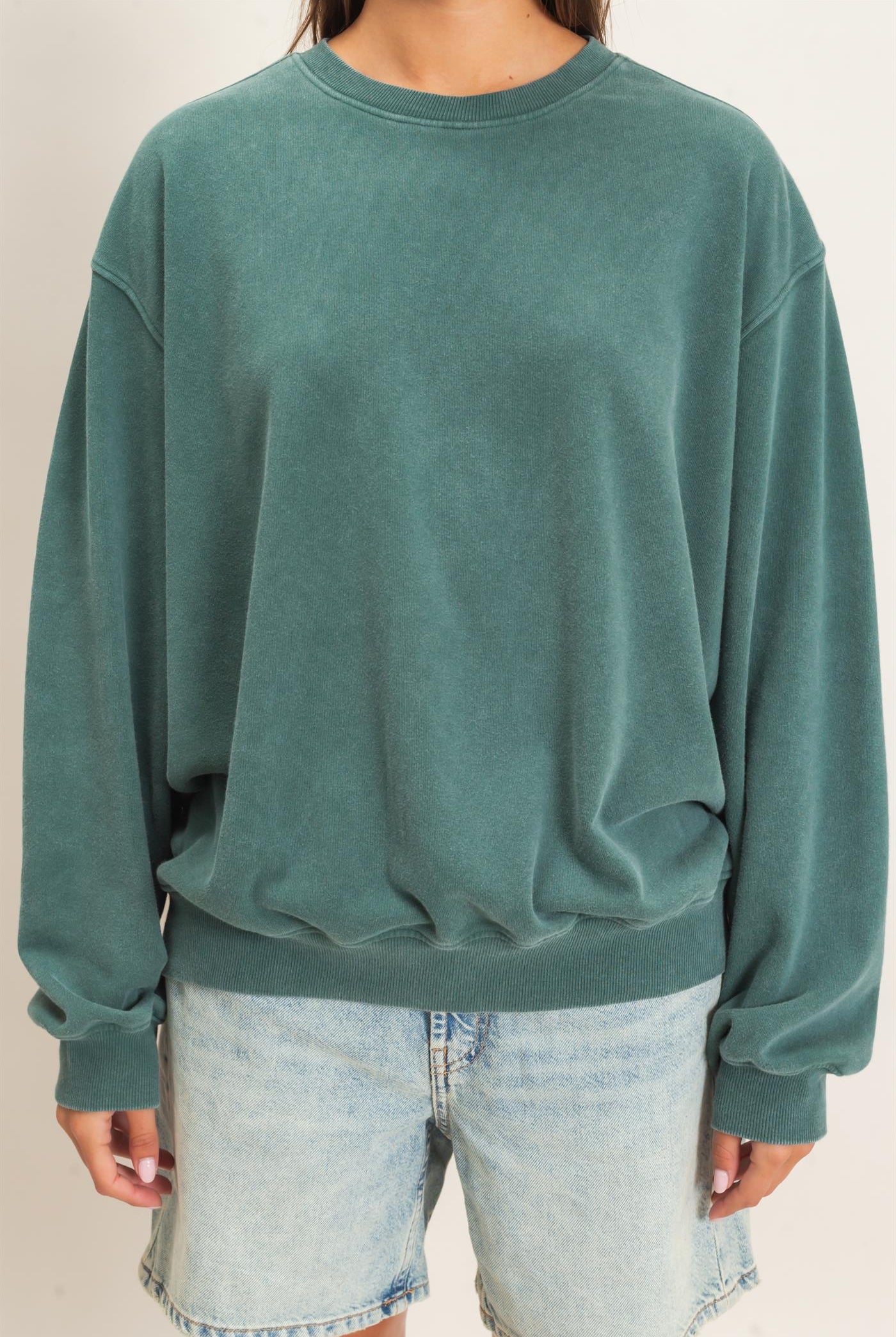 Wholesale Mineral Wash Crew Neck Sweatshirt Sweatshirts DZ26E990 DARK GREEN DOUBLE ZERO