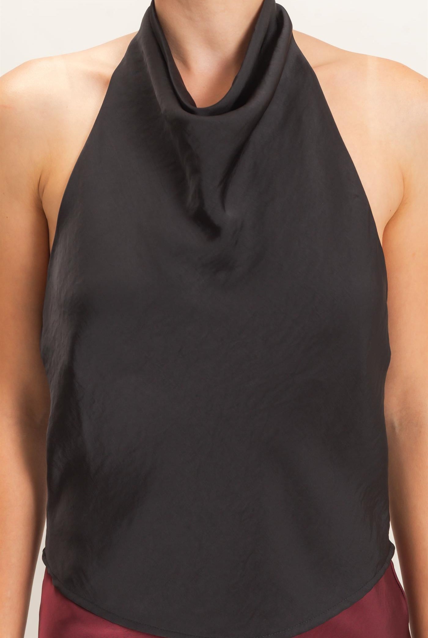 Wholesale Draped Halter Satin Top Blouses HF26E632 BLACK HYFVE