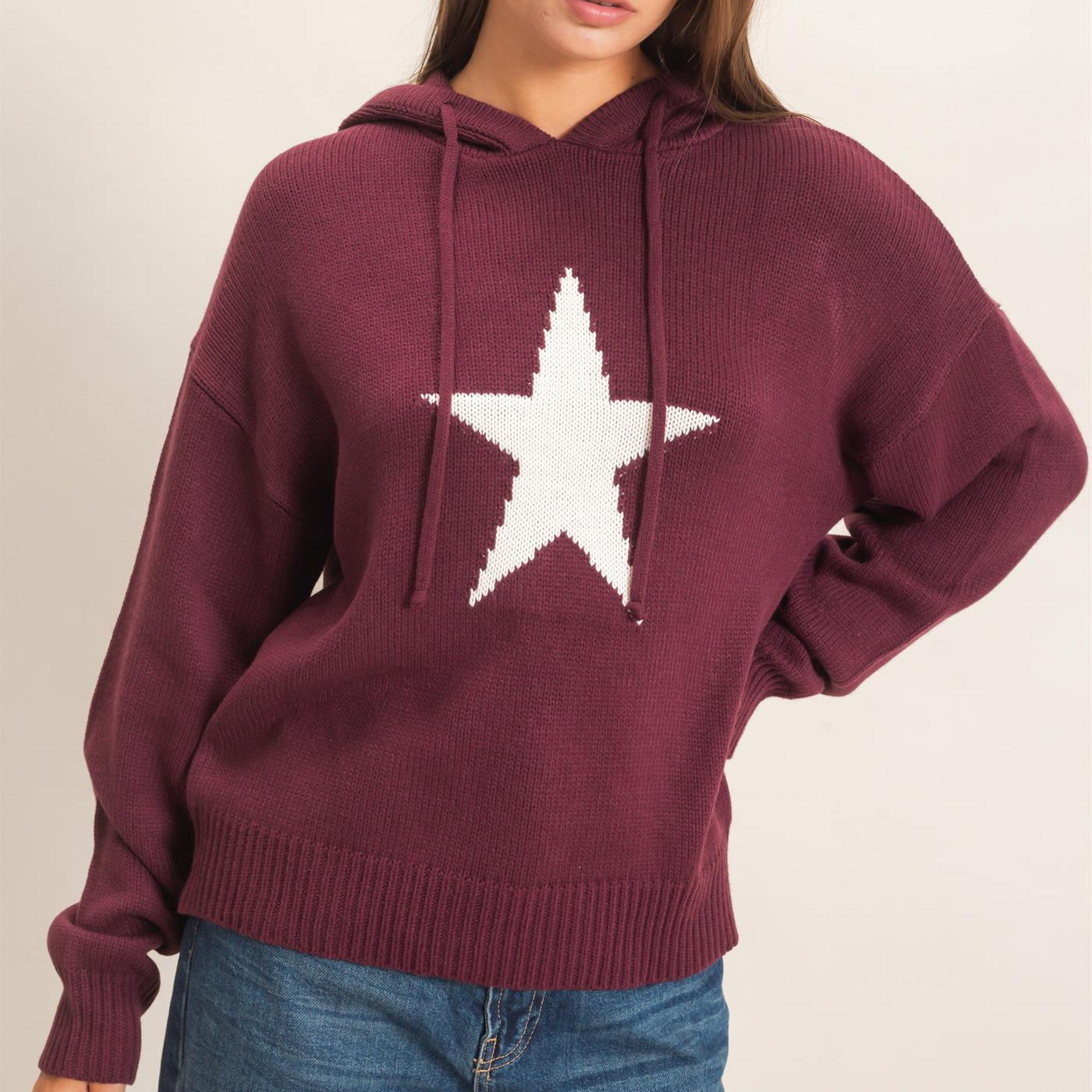 Wholesale Star Hooded Sweater Hoodies DZ26E811 DARK CHERRY DOUBLE ZERO