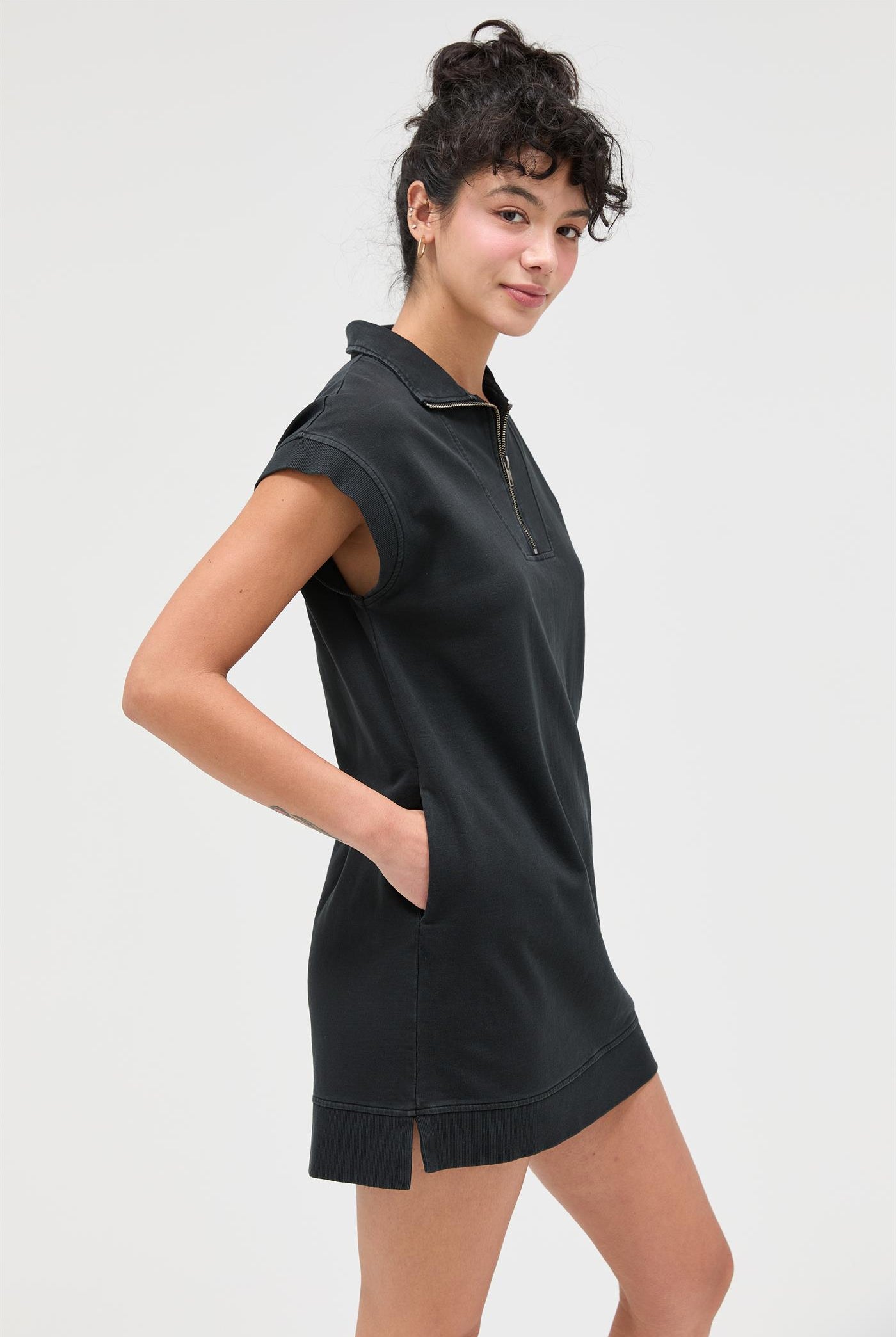 Wholesale Half Zip Up Mock Neck Mini Dress Dresses DZ26A030 BLACK DOUBLE ZERO