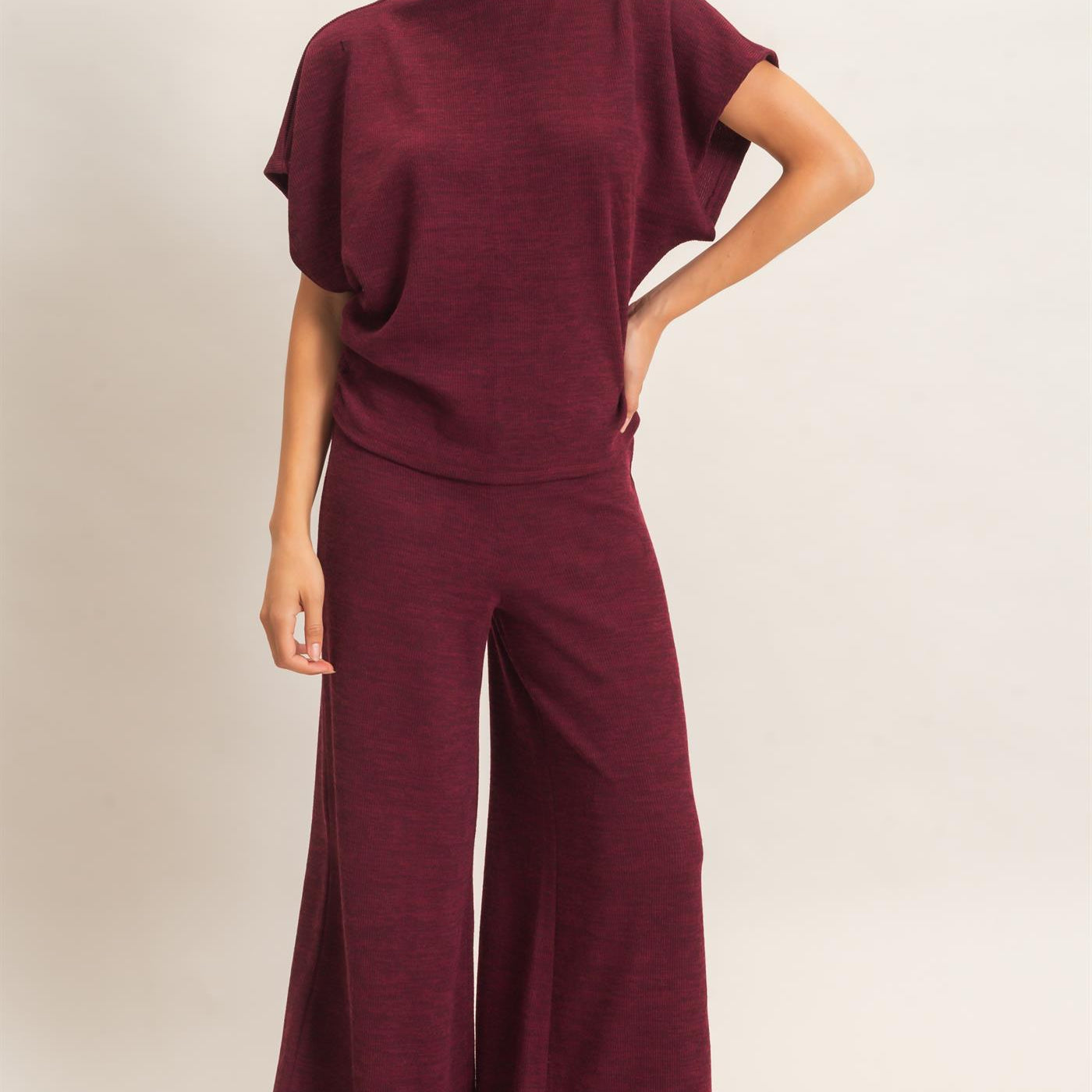Wholesale Dolman Sleeve Top And Pant Set Clothing HF26F225-SET-D BURGUNDY HYFVE