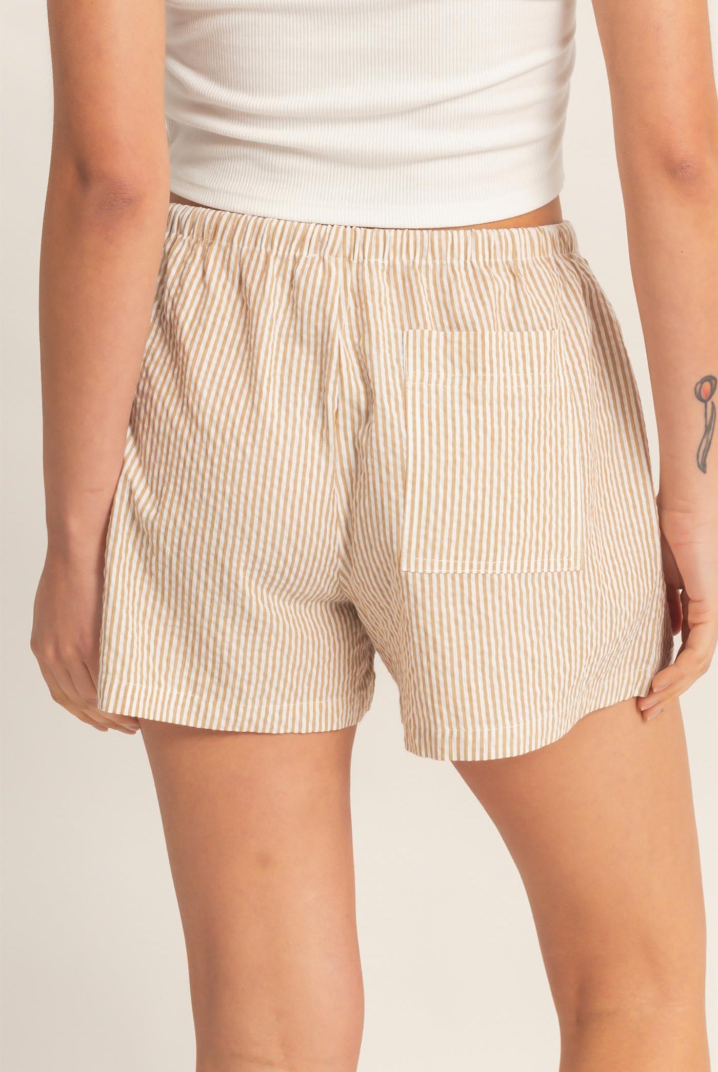 Wholesale Striped Drawstring Waist Shorts Shorts DZ26A747 TAUPE DOUBLE ZERO