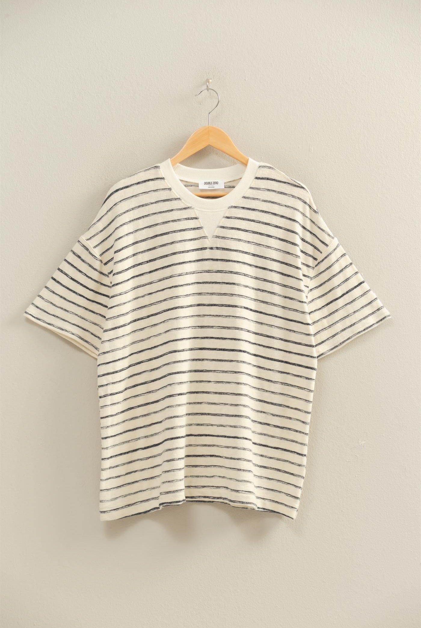 Wholesale Oversized Striped V-Stitch Short Sleeve Top Clothing Tops DZ26A455 BLACK DOUBLE ZERO