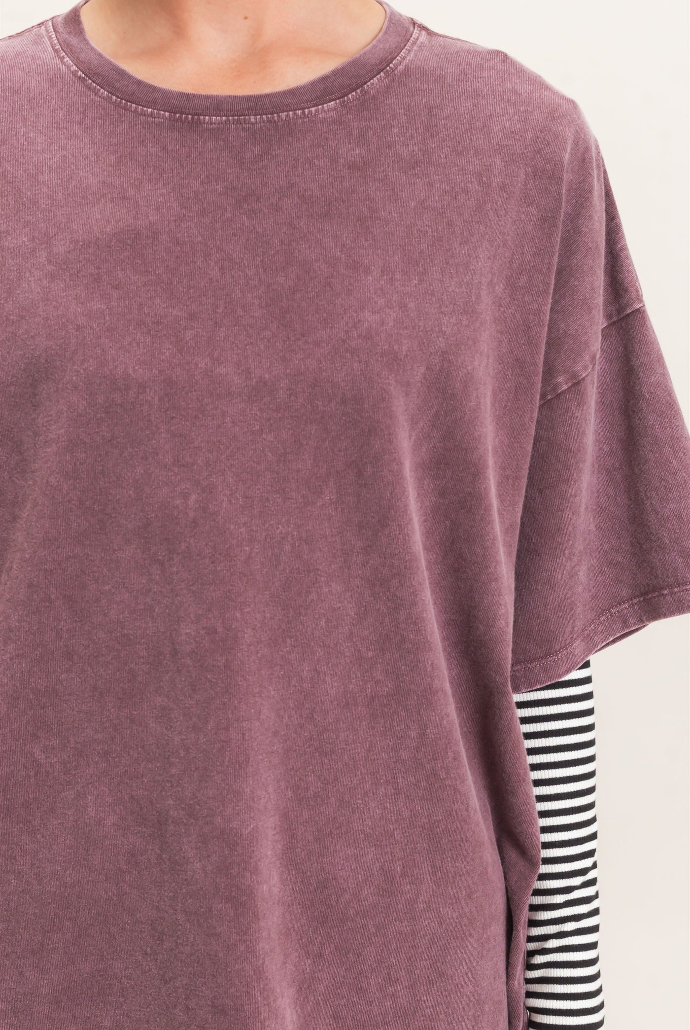 Wholesale Mineral Wash Oversized Crew Neck T-Shirts Clothing Tops DZ26C961 DARK CHERRY DOUBLE ZERO