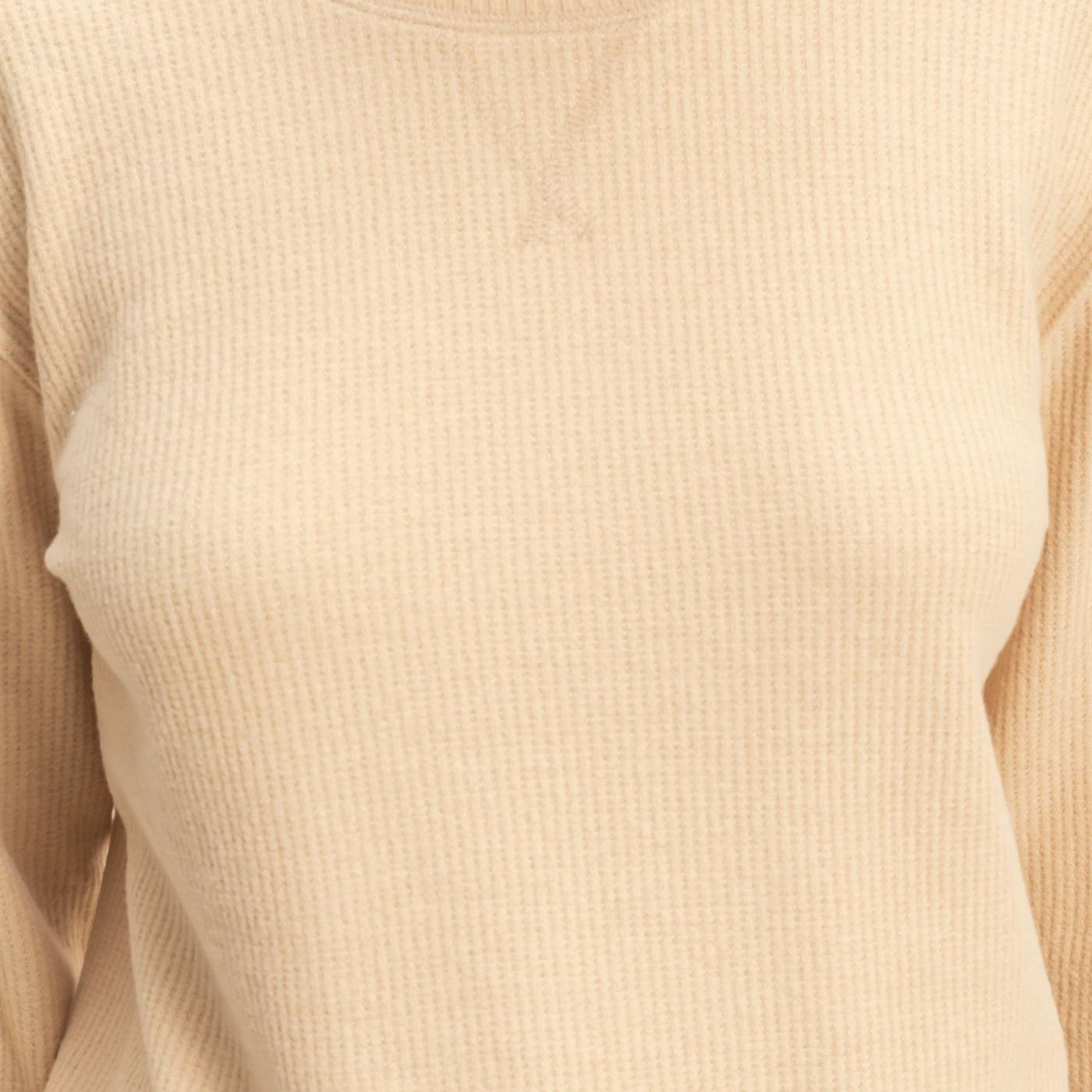 Wholesale Brushed Waffle Crew Neck Long Sleeve Top Clothing Tops DZ26A177 LIGHT TAUPE DOUBLE ZERO