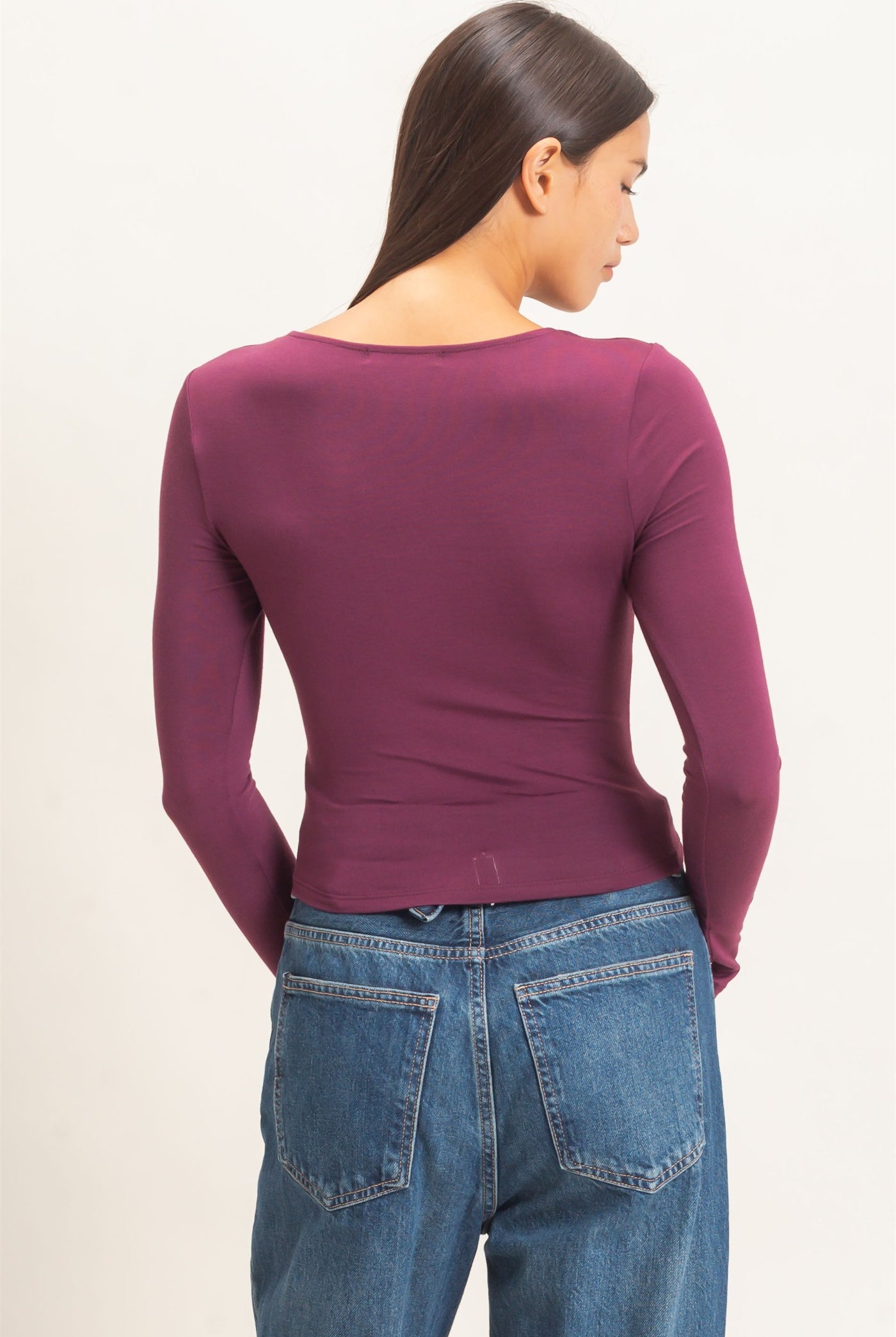 Wholesale Scoop Neck Long Sleeve Top Clothing Tops DZ26E250 DARK CHERRY DOUBLE ZERO