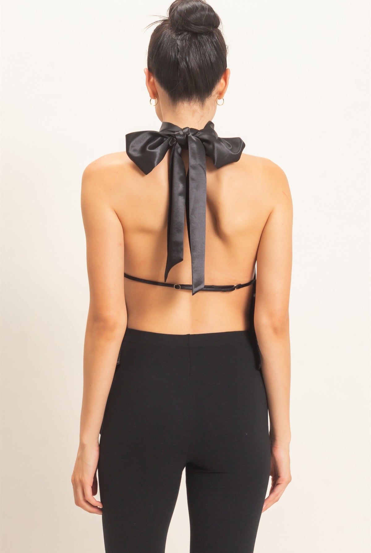 Wholesale Asymmetrical Satin Halter Top Blouses HF26F114 BLACK HYFVE