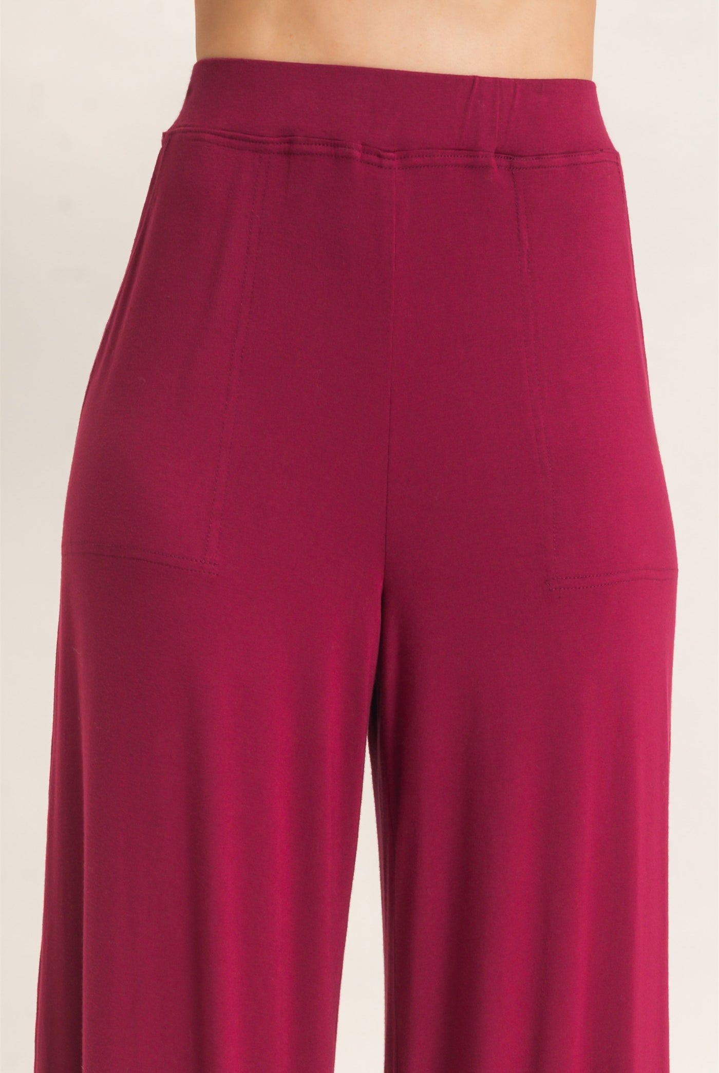 Wholesale Wide-Leg Elastic Waist Pants Pants HF26F299-D BURGUNDY HYFVE
