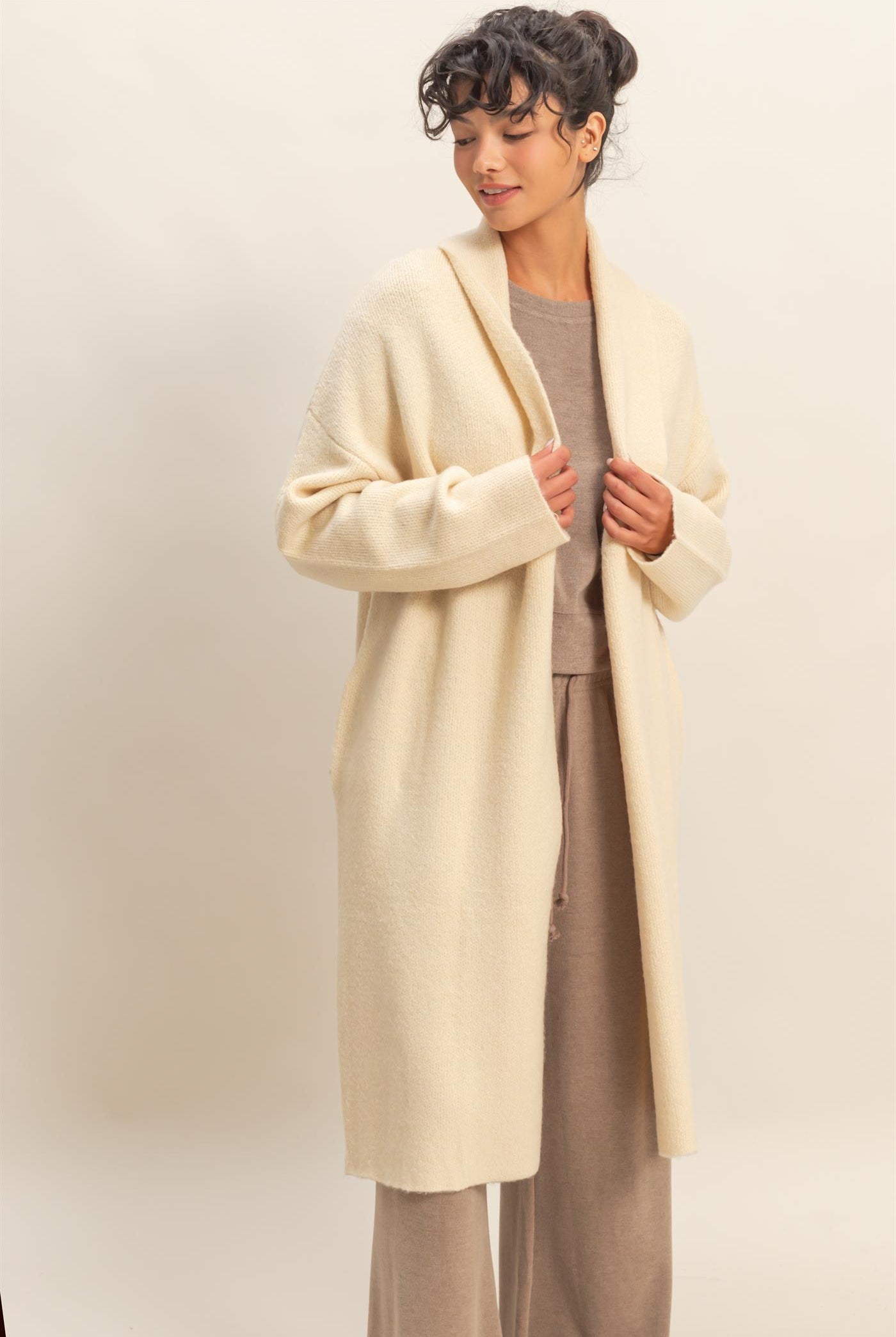 Wholesale Longline Open Front Duster Sweater Cardigans DZ25F435 ALPACA DOUBLE ZERO