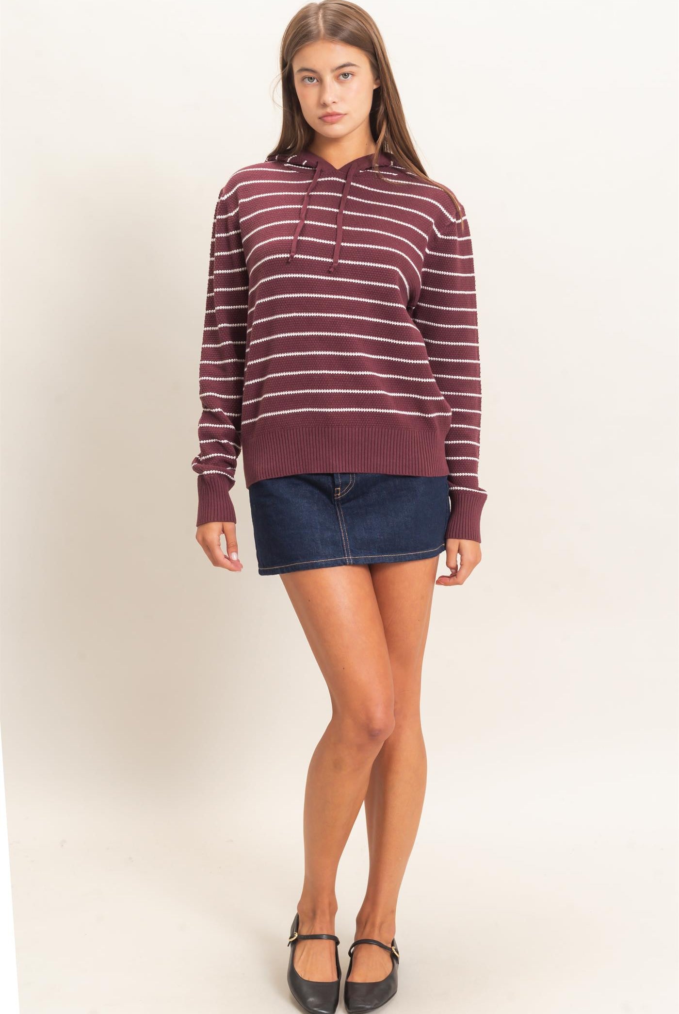 Wholesale Striped Hooded Sweater Hoodies DZ26C972 DARK CHERRY DOUBLE ZERO
