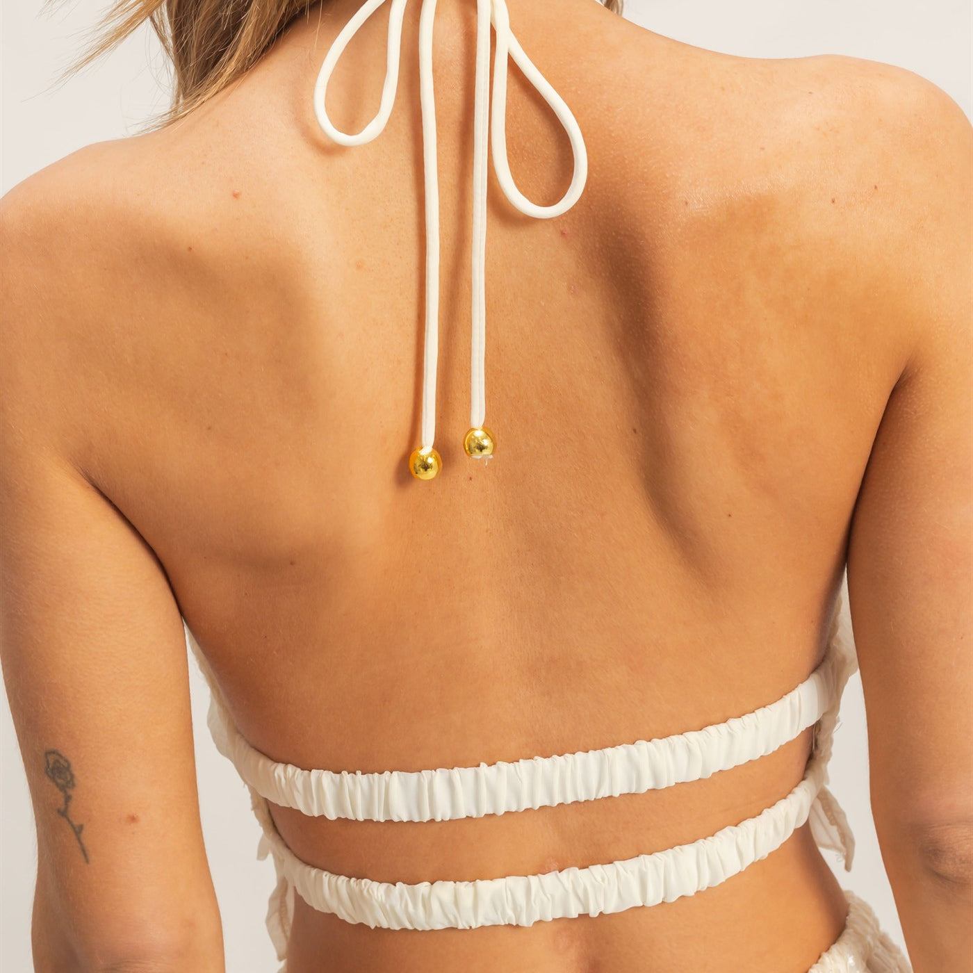 Wholesale Ruffled Halter Neck Top Clothing Tops HF25E834 CREAM HYFVE