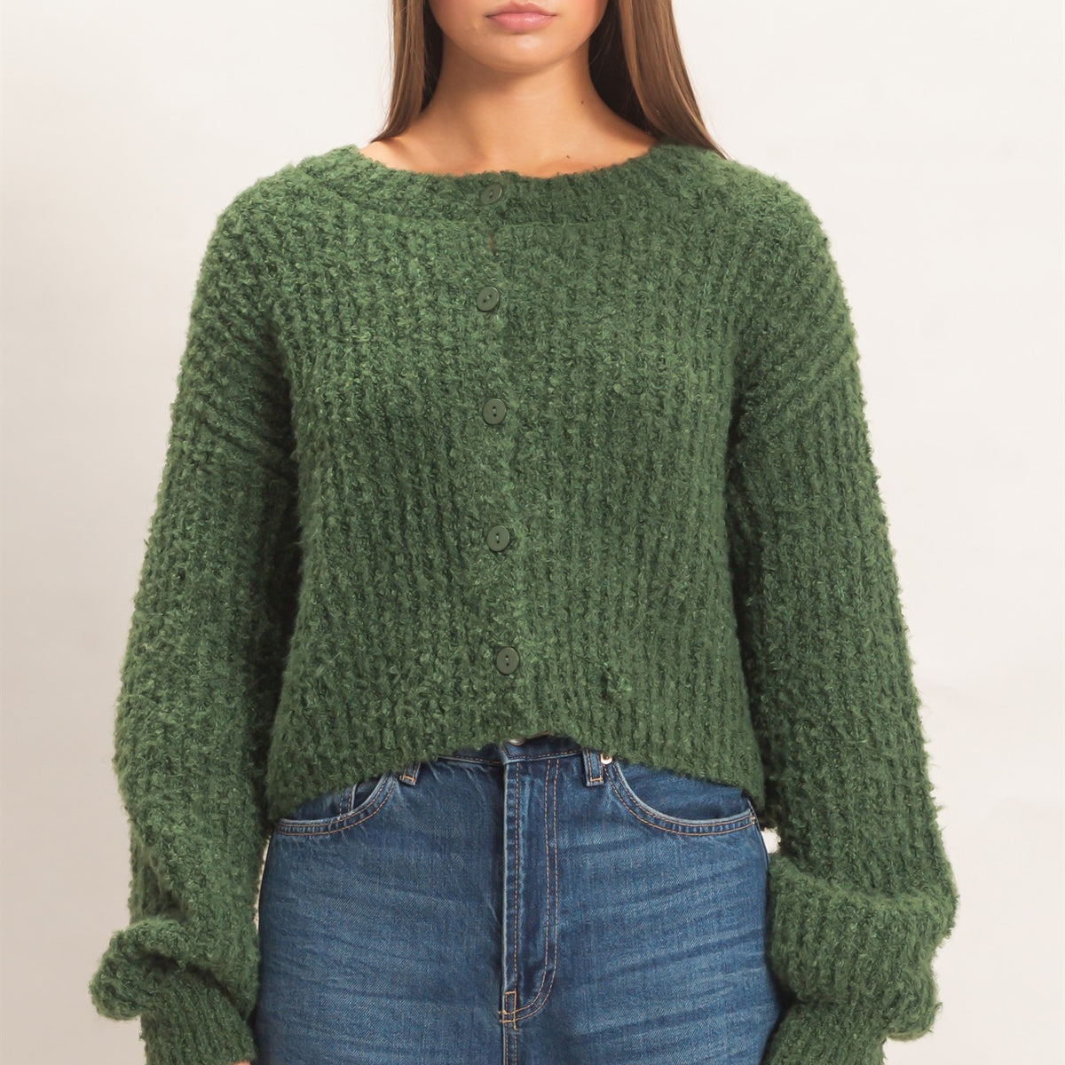 Wholesale Boucle Knit Button Front Cardigan Cardigans DZ26E270 DARK GREEN DOUBLE ZERO