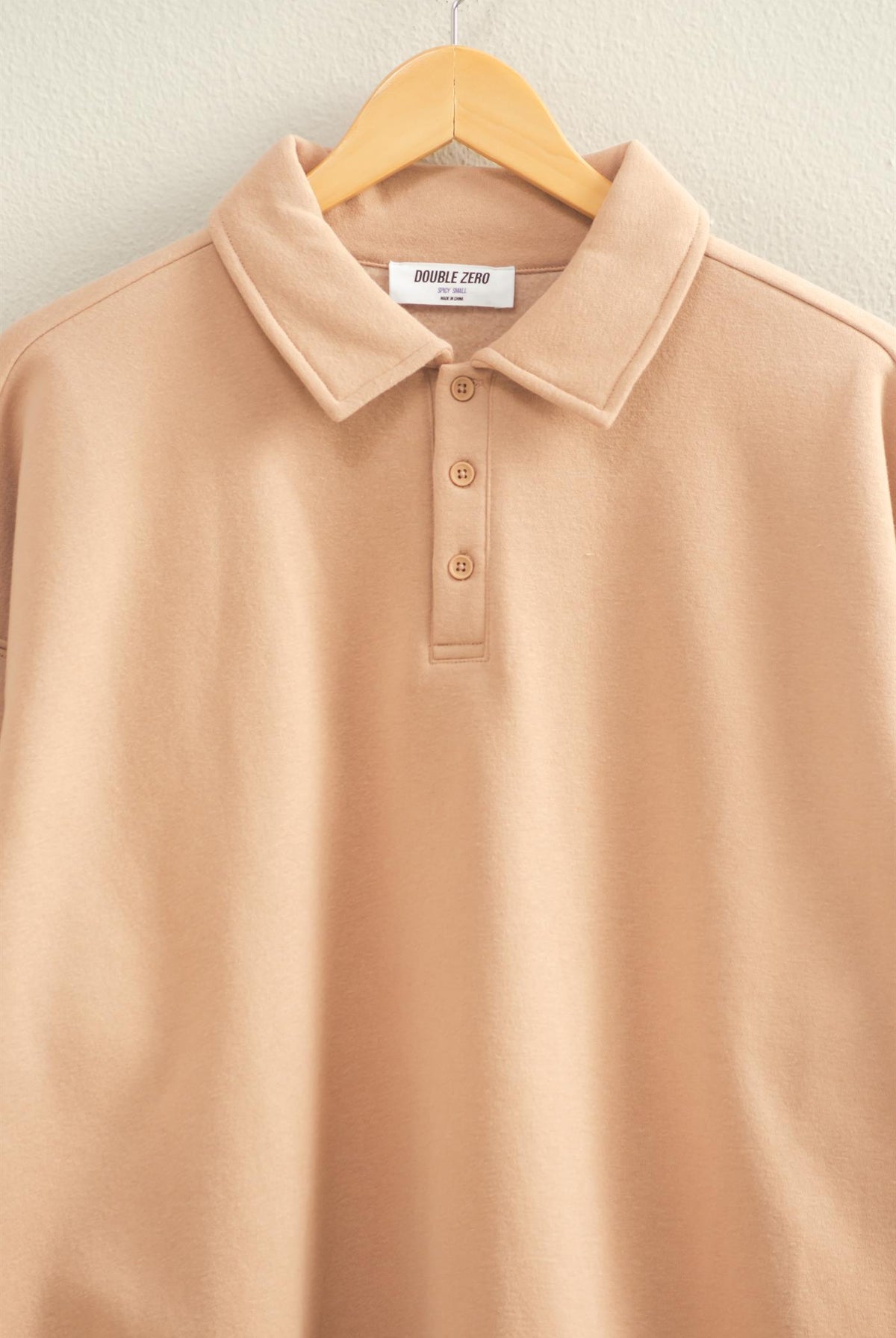 Wholesale Oversized Polo Collared Pullover Sweatshirts DZ25F074 DARK TAUPE DOUBLE ZERO