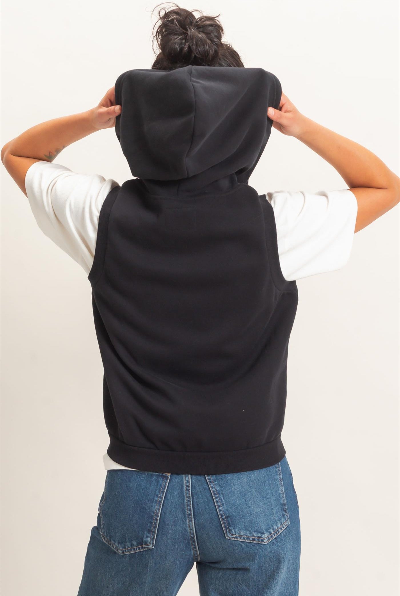 Wholesale Sleeveless Zip Up Hoodie Hoodies DZ26E330 BLACK DOUBLE ZERO