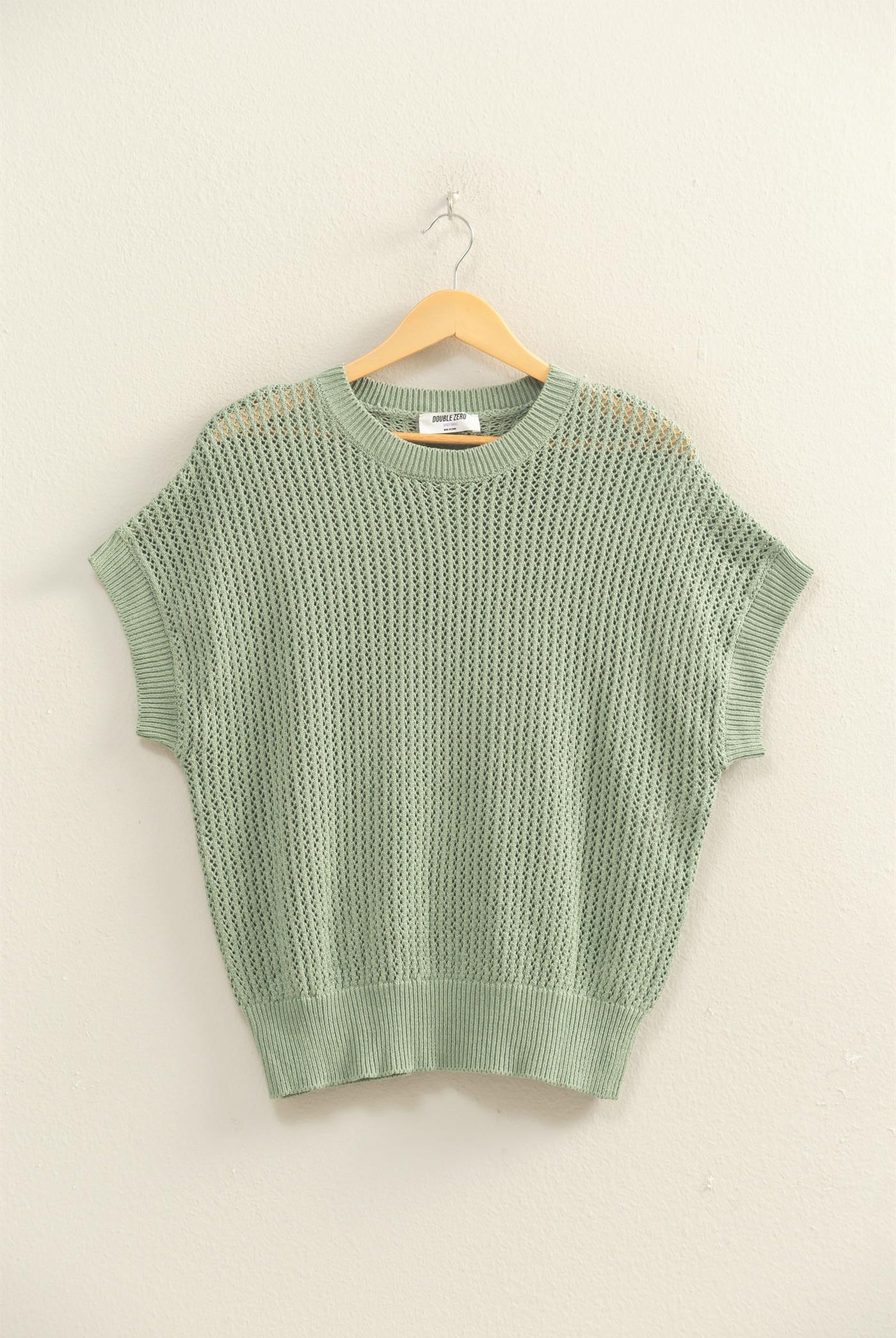Wholesale Open-Knit Dolman Sleeve Top Clothing Tops DZ26A334 SAGE GREEN DOUBLE ZERO