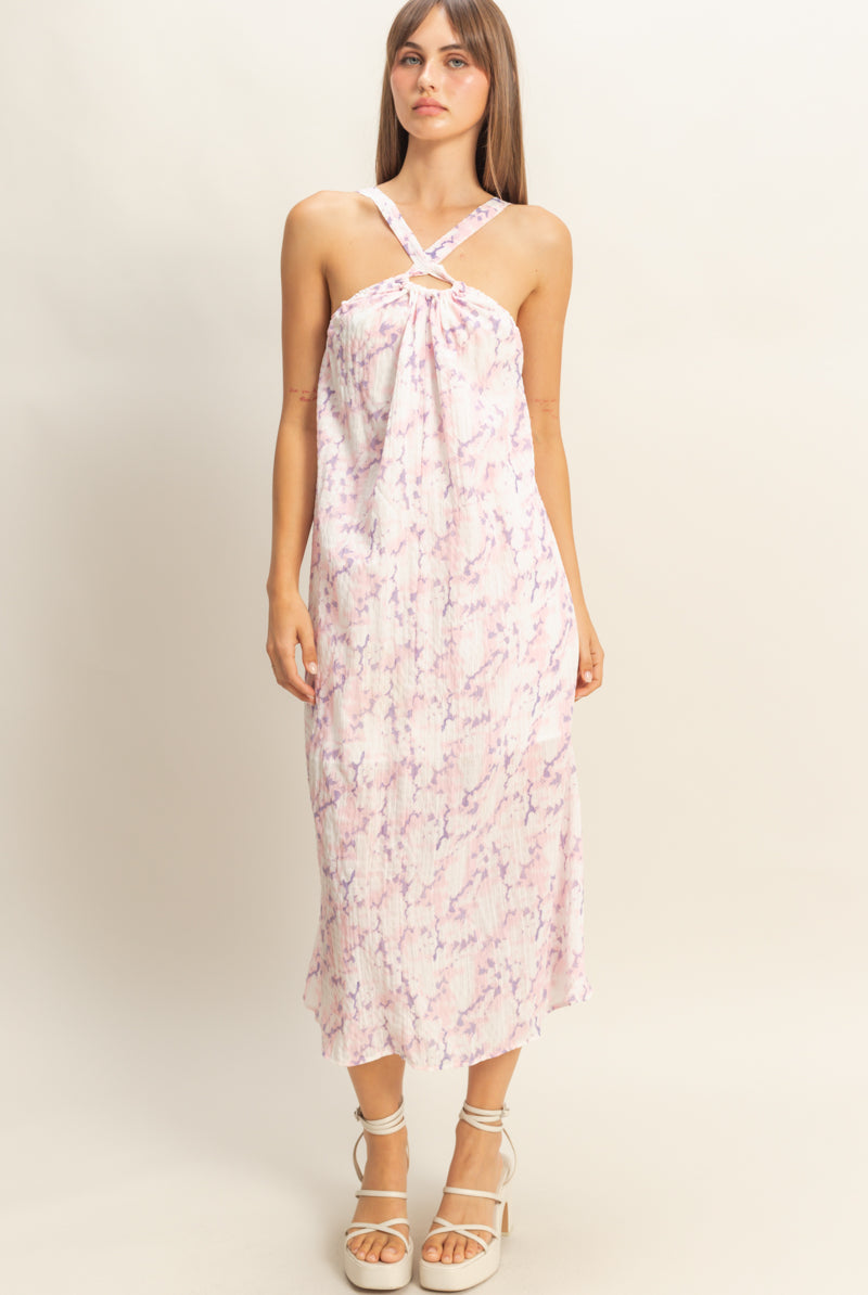 Wholesale Halter Cross Neck Backless Maxi Dress Dresses HF22E496 PINK HYFVE