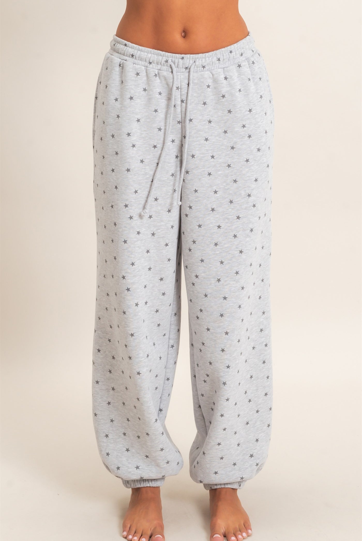 Wholesale Star Print Elastic Waist Jogger Pants Joggers DZ26E287 HEATHER GRAY DOUBLE ZERO