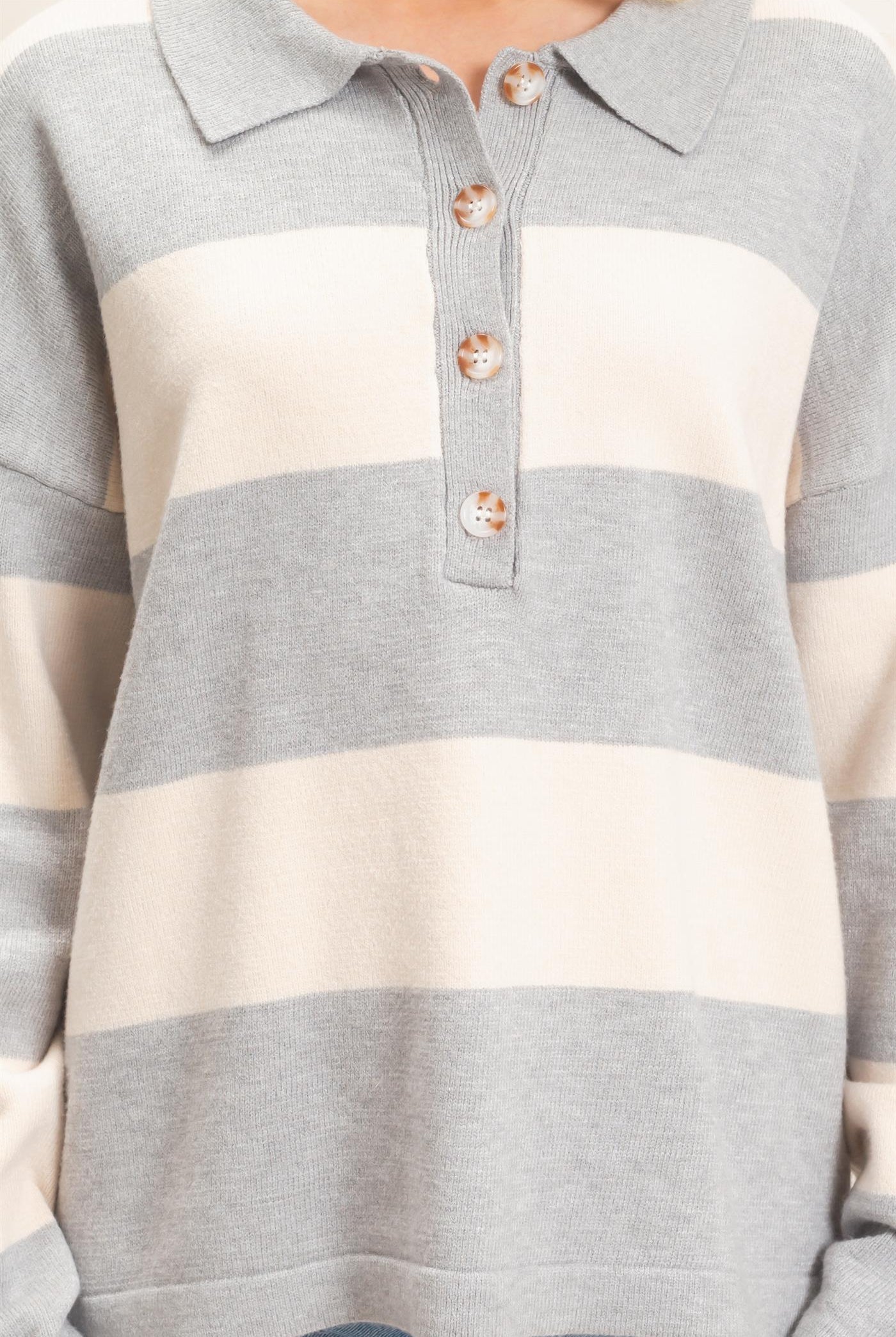 Wholesale Striped Button-Up Sweater Sweaters HF26F198 HEATHER GRAY HYFVE