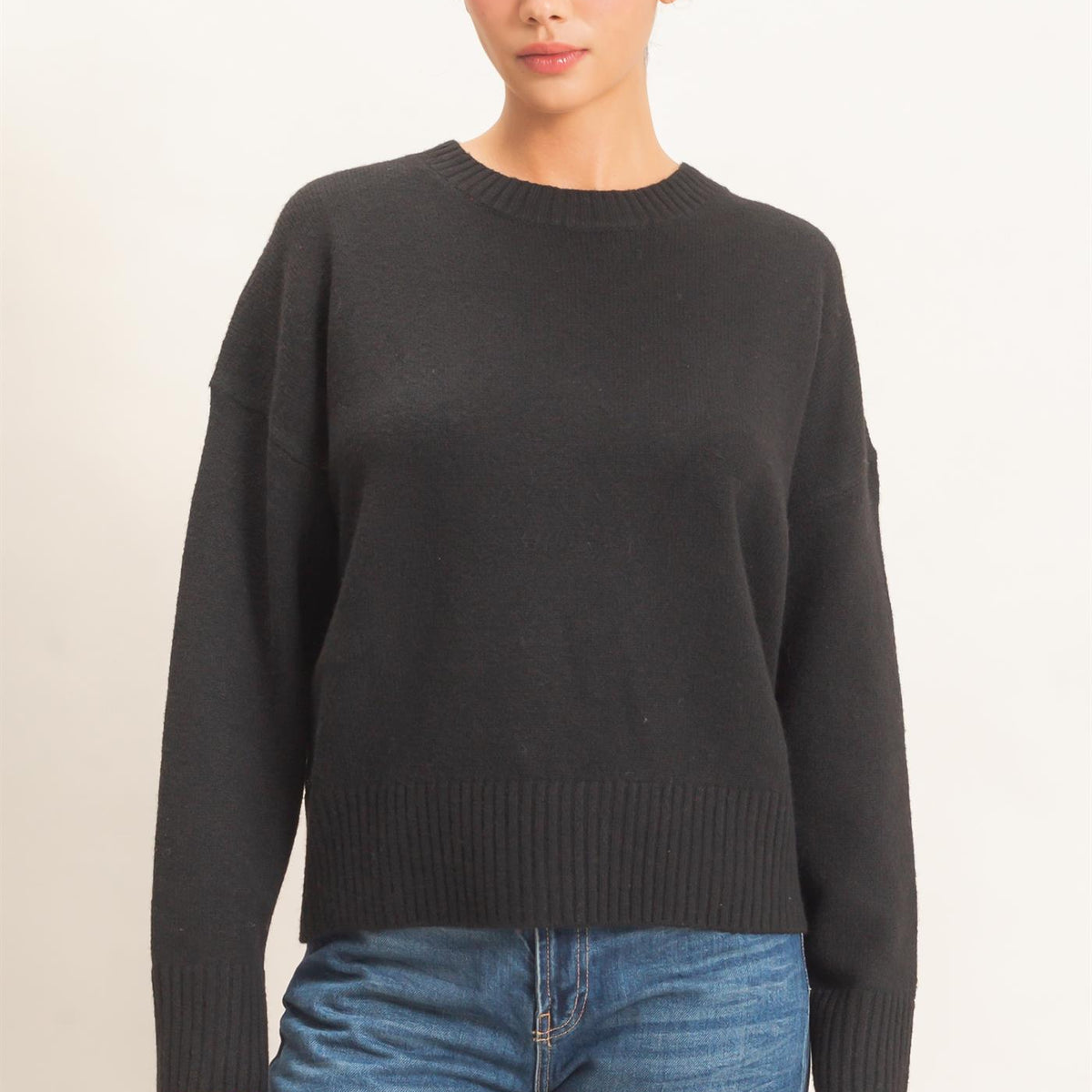 Wholesale Relaxed Fit Crew Neck Sweater Sweaters DZ26E956 BLACK DOUBLE ZERO