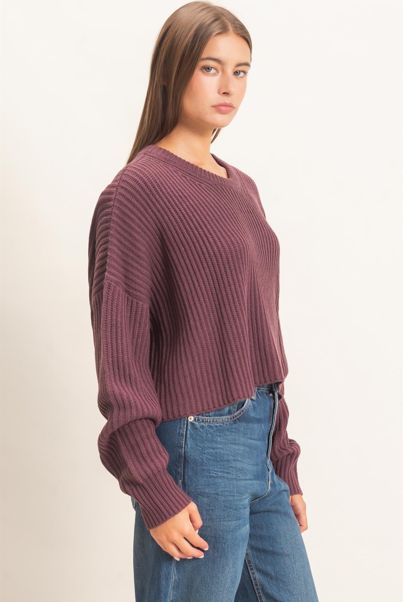 Wholesale Oversized Cropped Sweater Sweaters DZ26E252 COCOA DOUBLE ZERO