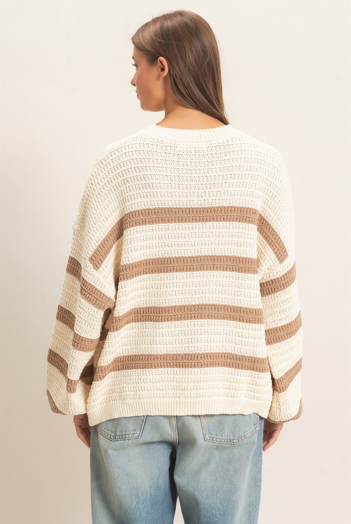 Wholesale Striped Oversized Sweater Sweaters DZ27A192 TAUPE DOUBLE ZERO