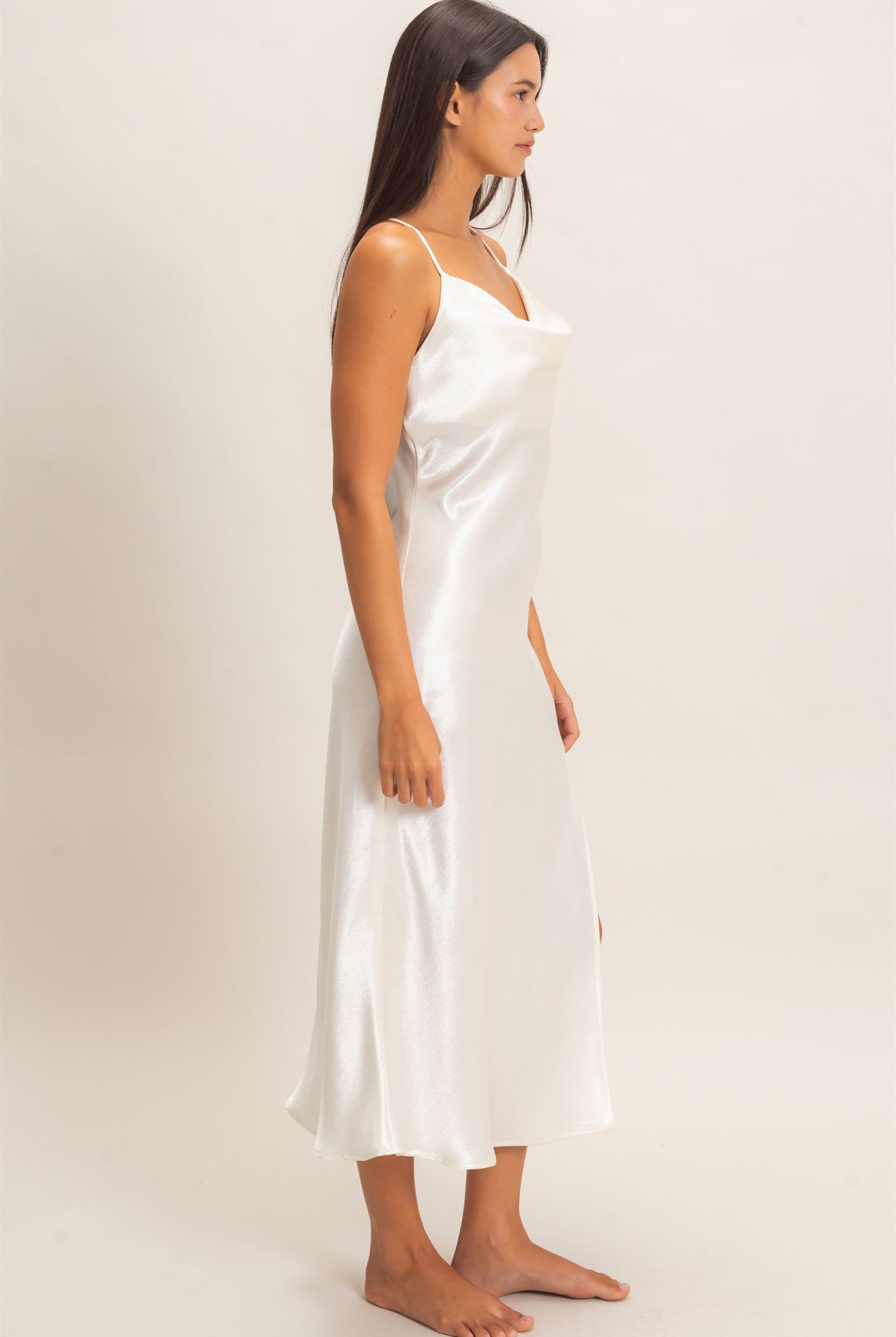 Wholesale Cowl Neck Satin Slip Dress Dresses DZ26E251 CREAM DOUBLE ZERO