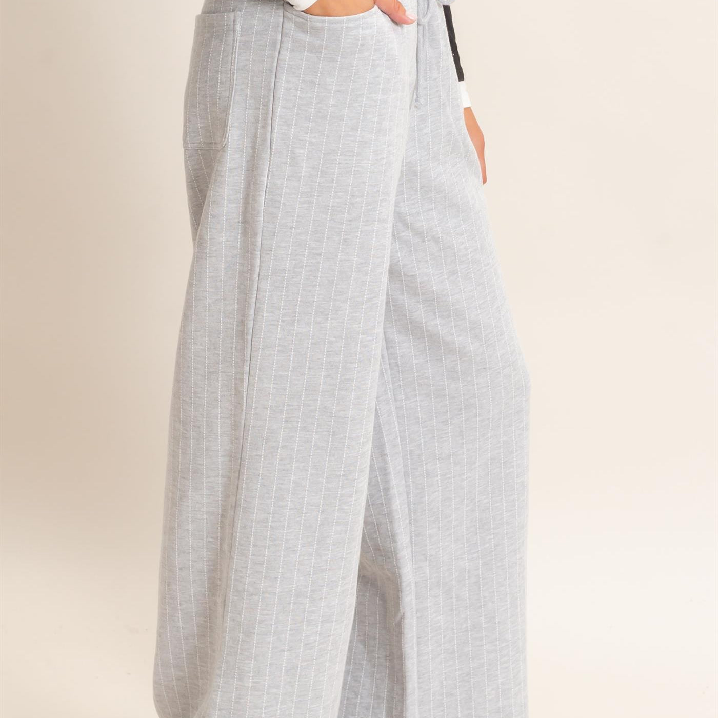 Wholesale Pinstripe Elastic Waist Sweatpants Pants DZ26A813 HEATHER GRAY DOUBLE ZERO