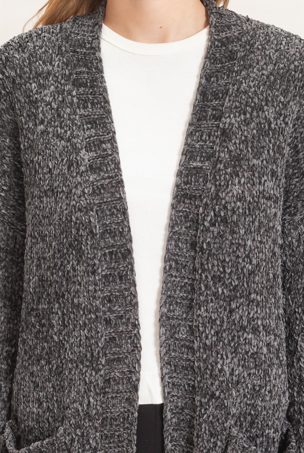 Wholesale Patch Pocket Chenille Cardigan Cardigans HF26E839 CHARCOAL HYFVE
