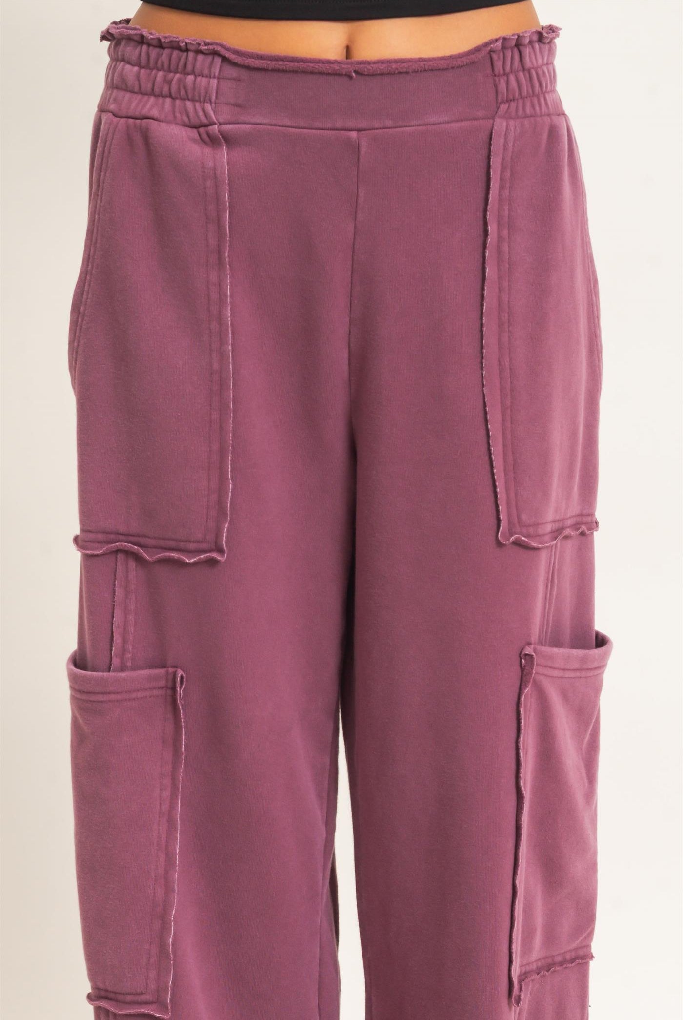 Wholesale Mineral Wash Cargo Pocket Pants Pants DZ26C963 DARK CHERRY DOUBLE ZERO