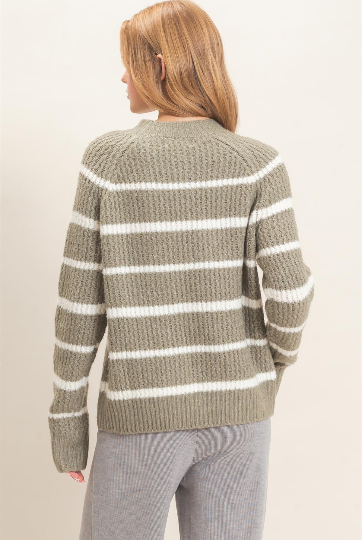 Wholesale Textured Striped Mock Neck Sweater Sweaters HF26E765 OLIVE HYFVE