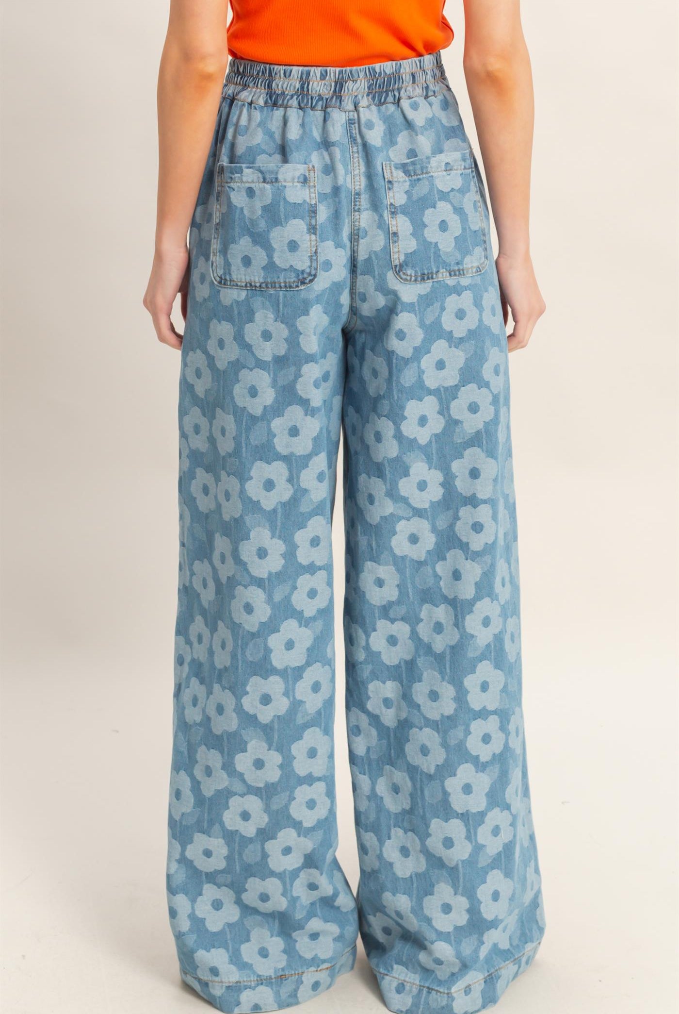 Wholesale Floral Wide-Leg Pants Pants HF26A818 LIGHT BLUE HYFVE