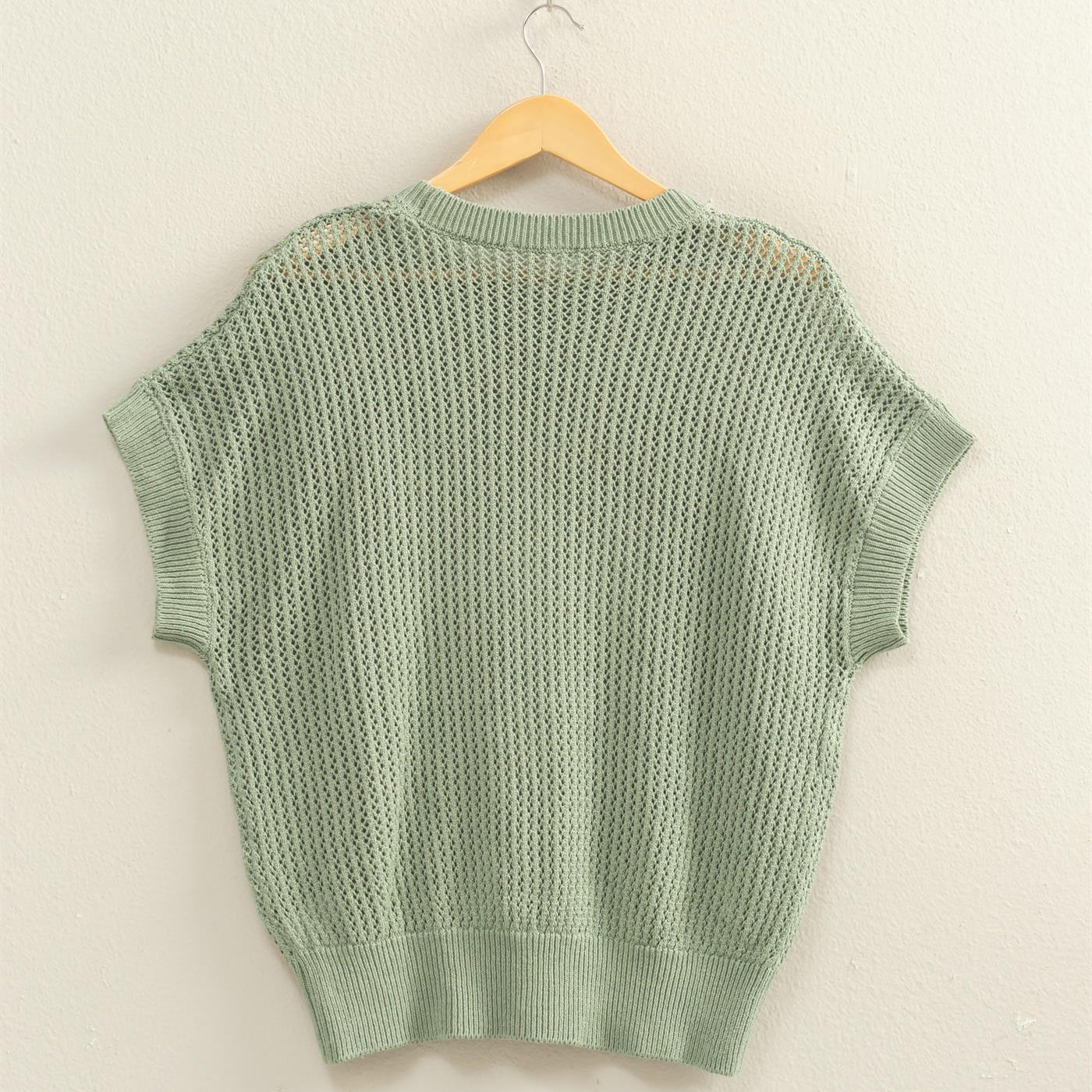 Wholesale Open-Knit Dolman Sleeve Top Clothing Tops DZ26A334 SAGE GREEN DOUBLE ZERO